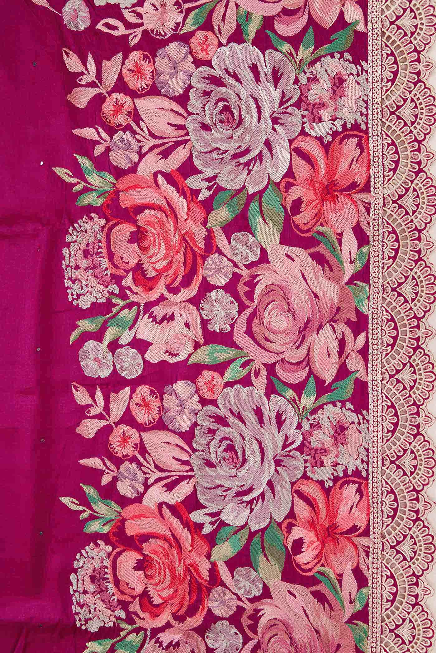 Magenta Tussar Silk Saree - Image 5