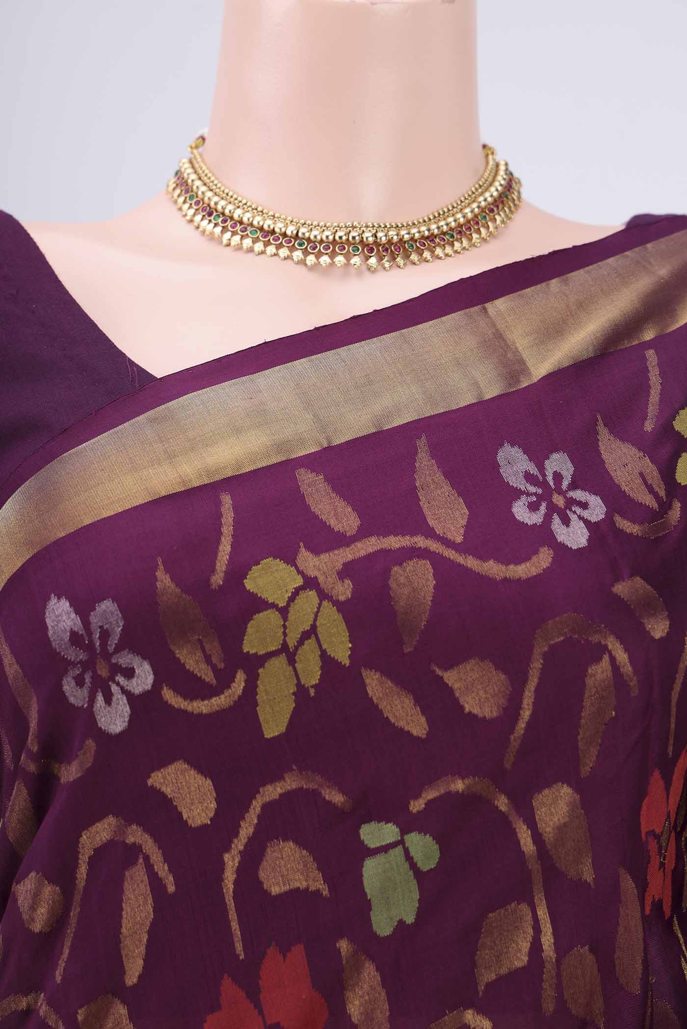 Pure Silk Pure Zari Purple Uppada Saree - Image 2