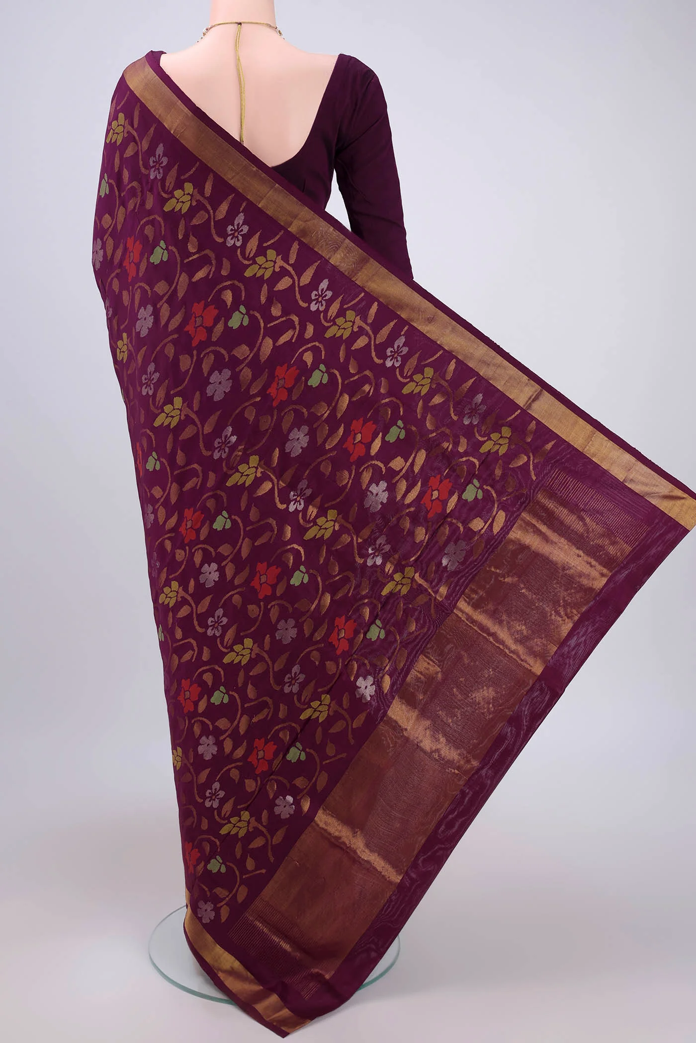 Pure Silk Pure Zari Purple Uppada Saree - Image 3