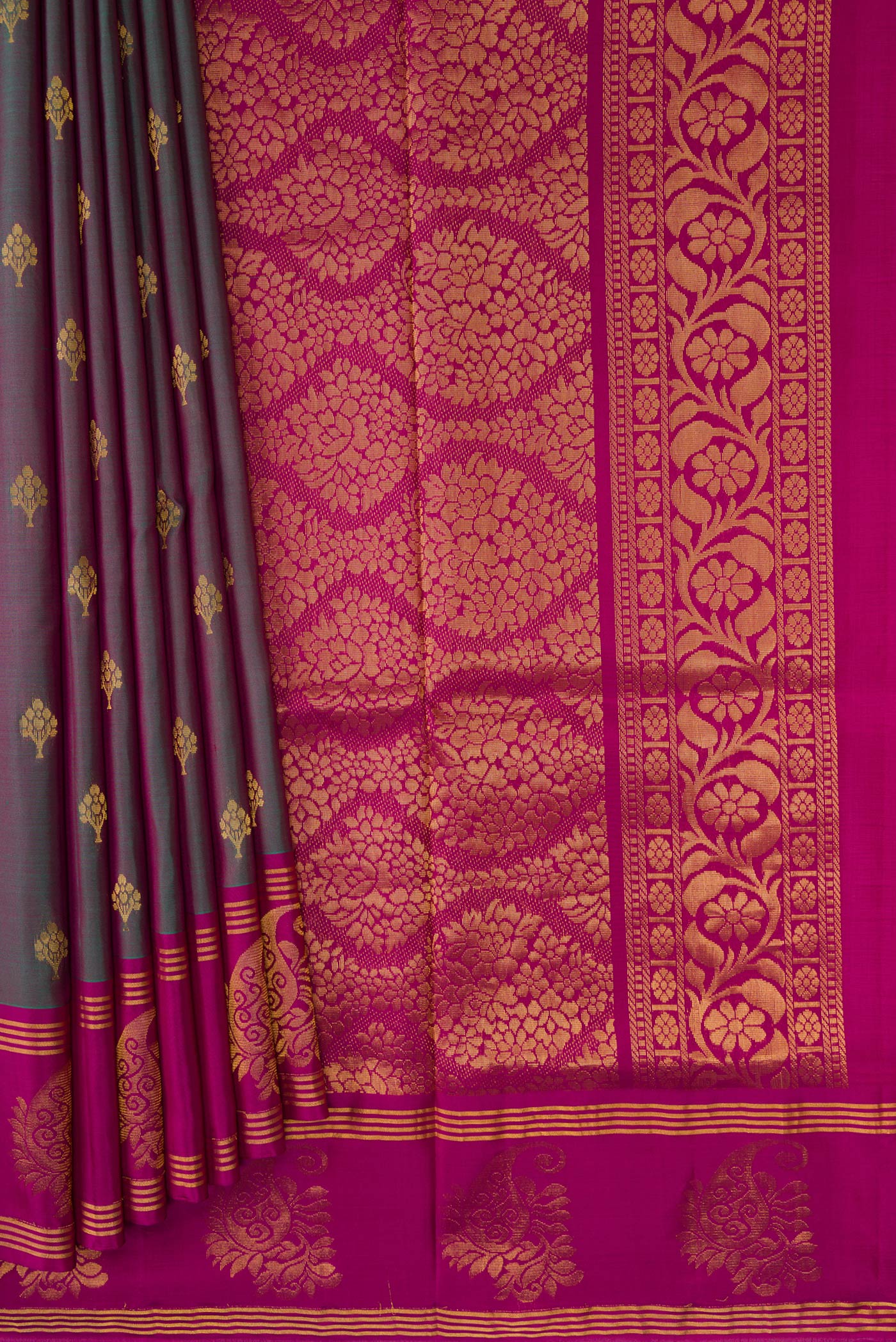 Purple with Green Color Soft Silk Saree - Image 4