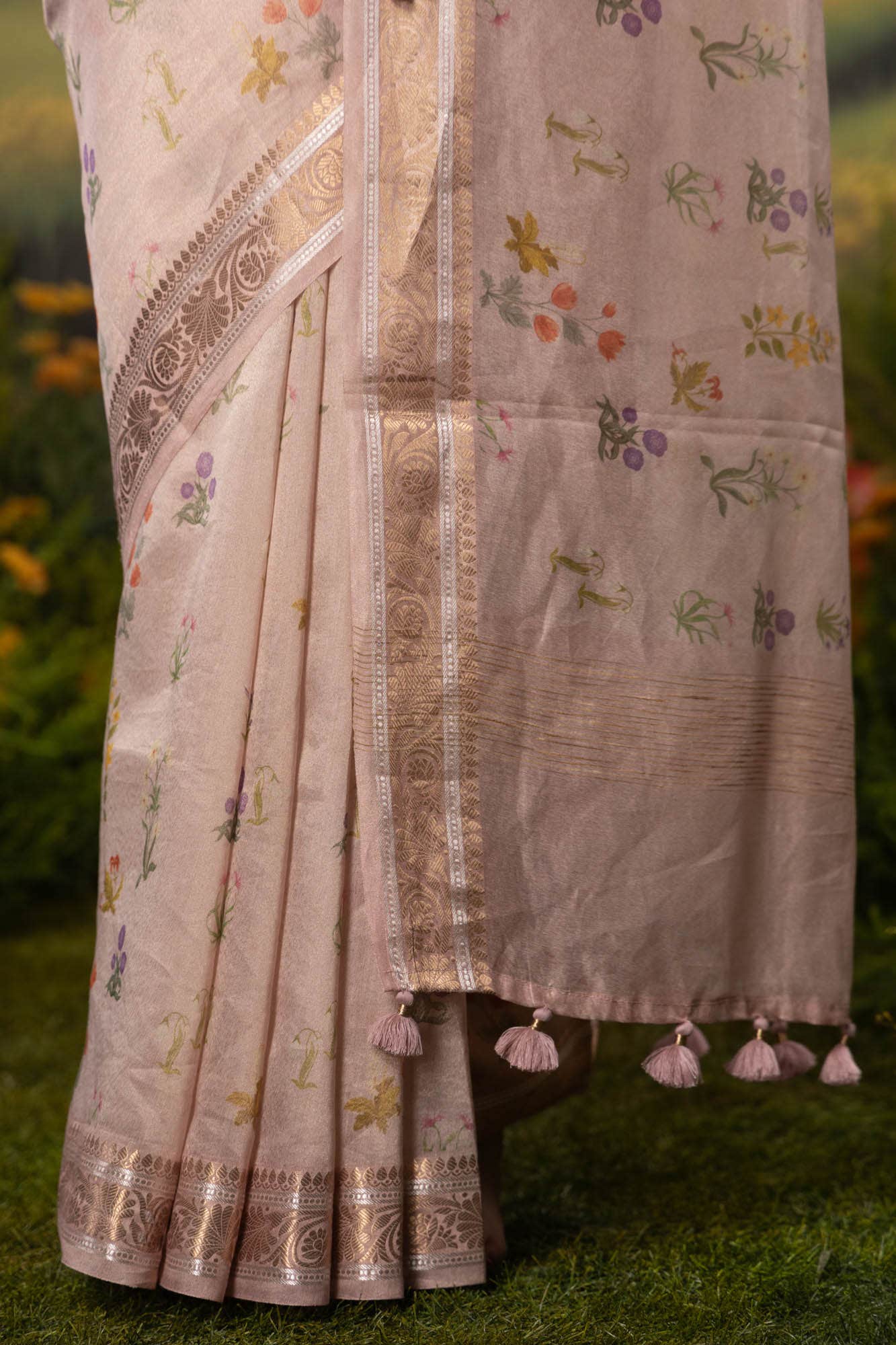 Radiant Pearl-Pastel pink Cotton Tissue Saree - Image 4