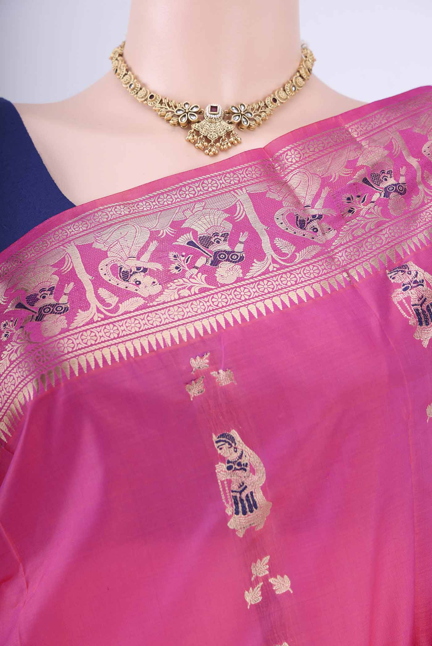 Rani Pink Baluchari Silk Saree - Image 2
