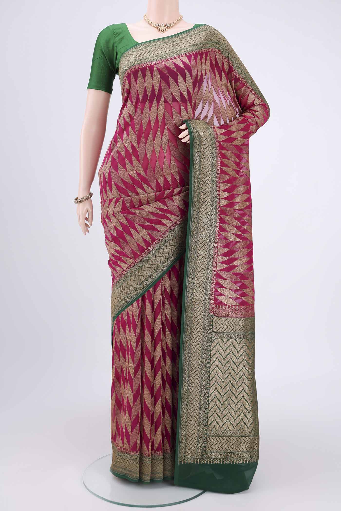 Dark Pink Banarasi Georgette Saree