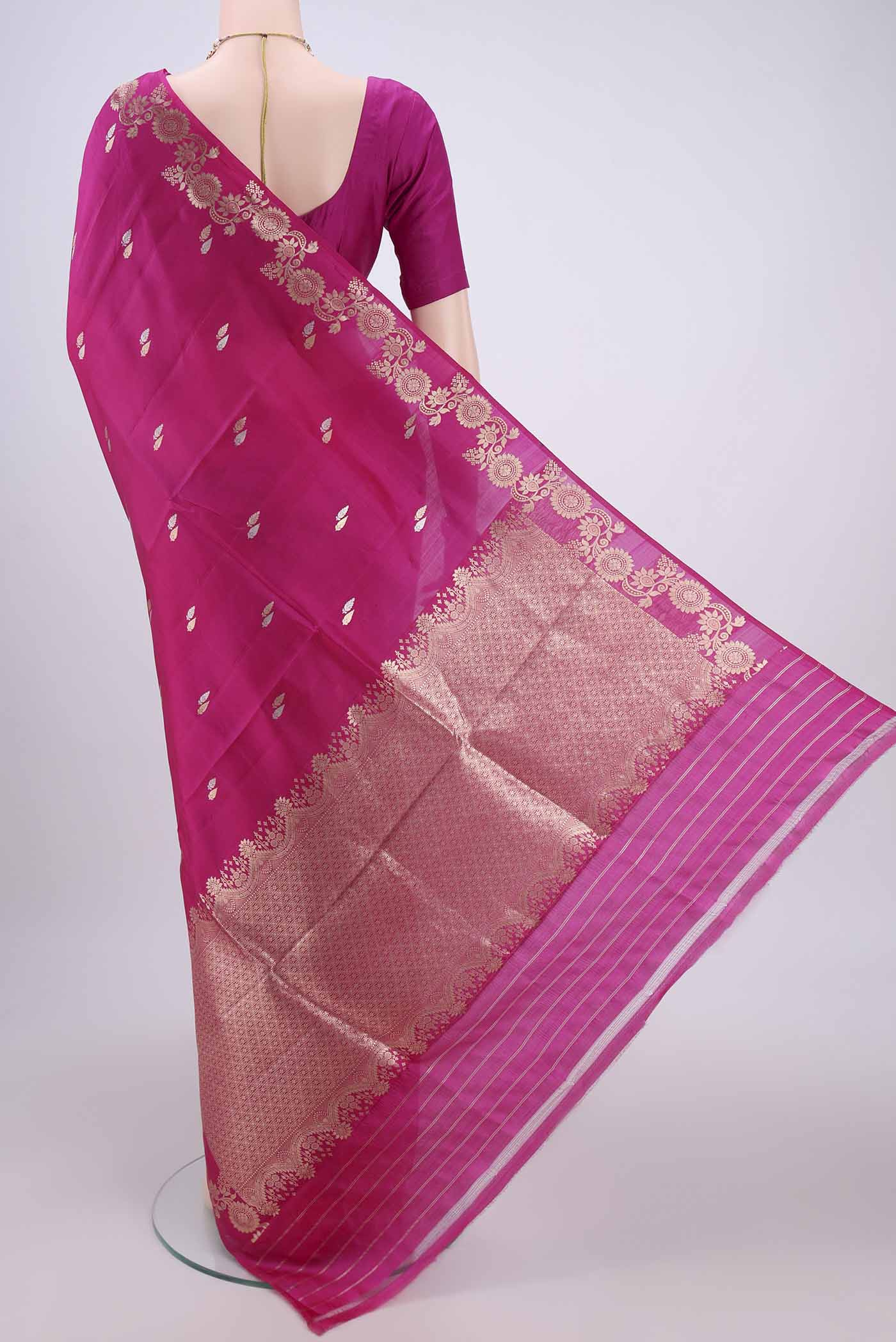 Rani Pink Banarasi Katan Silk Saree - Image 3