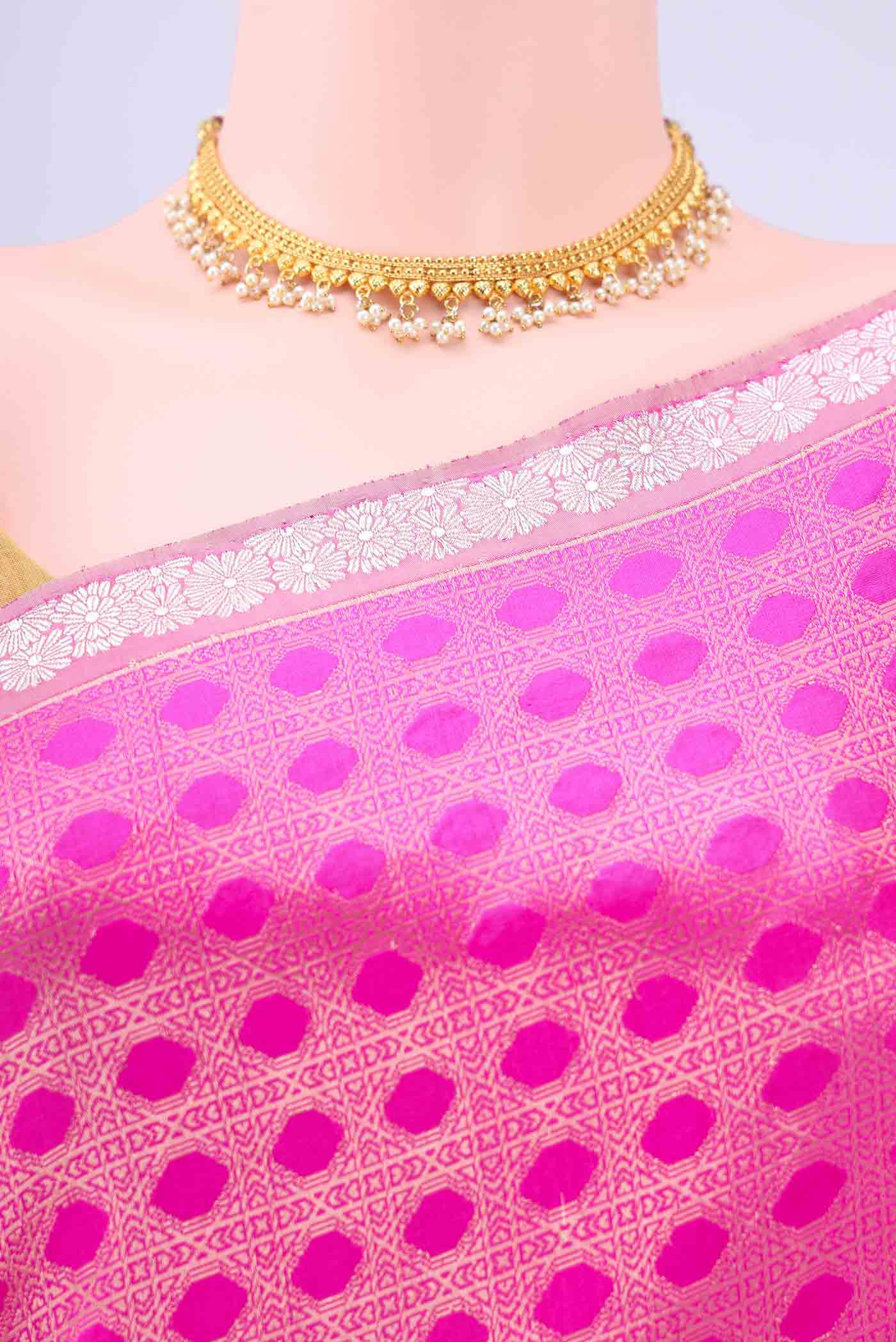 Rani Pink Banarasi Kora Silk Saree - Image 2
