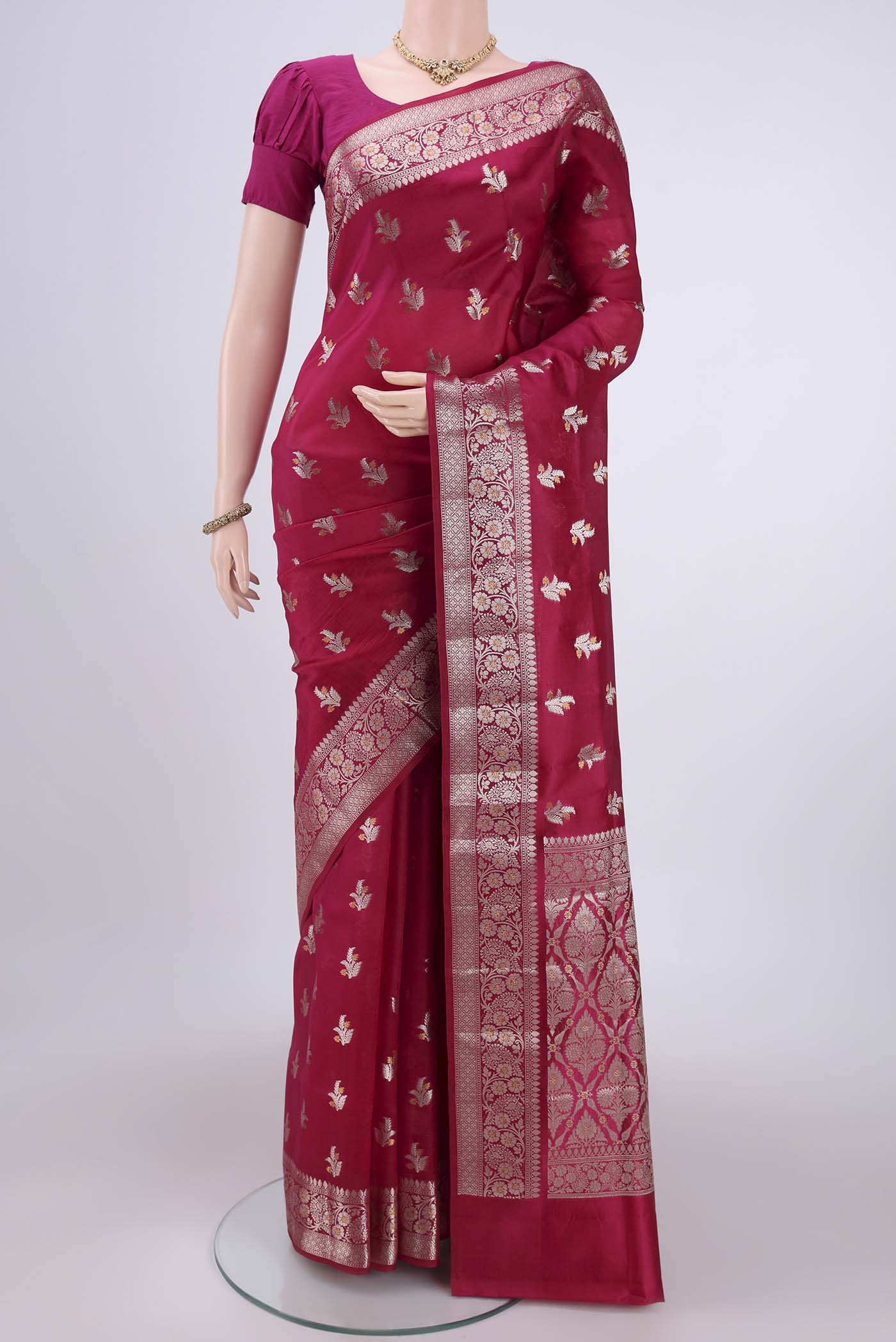 Dark Pink Banarasi Raw Silk Saree