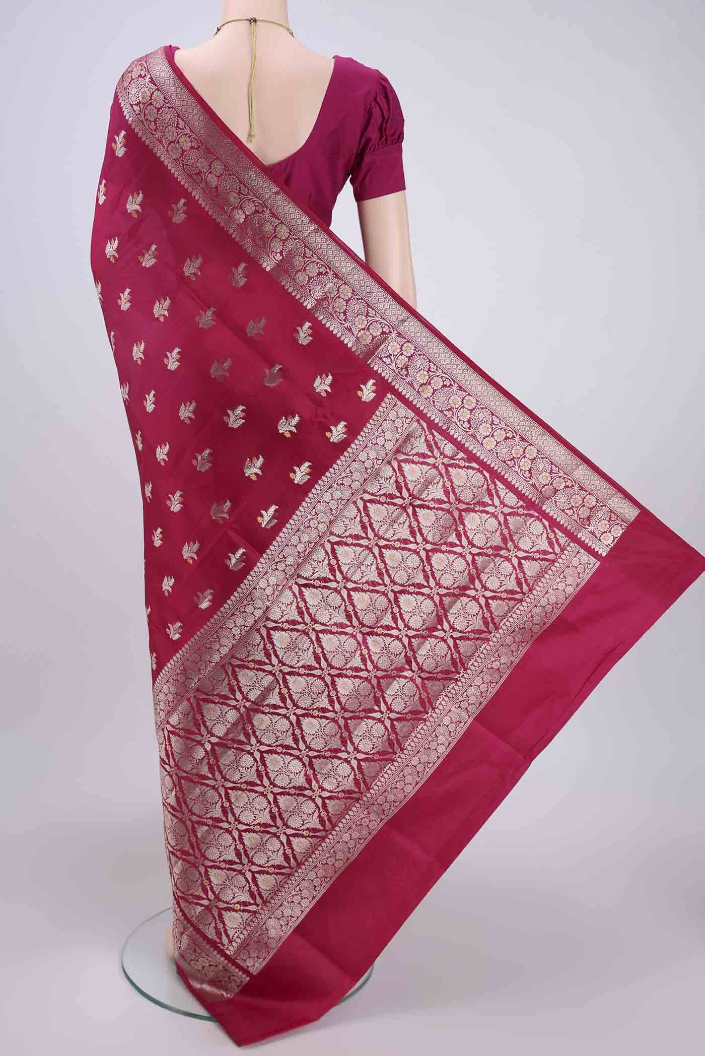 Dark Pink Banarasi Raw Silk Saree - Image 3