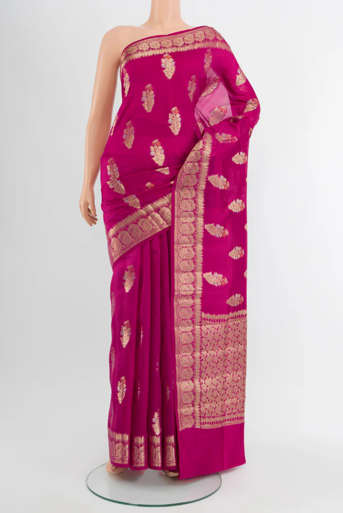 Rani Pink Banarasi Raw Silk Saree
