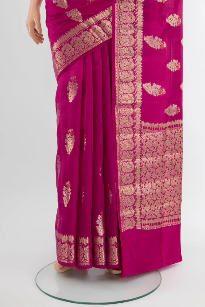 Rani Pink Banarasi Raw Silk Saree - Image 3