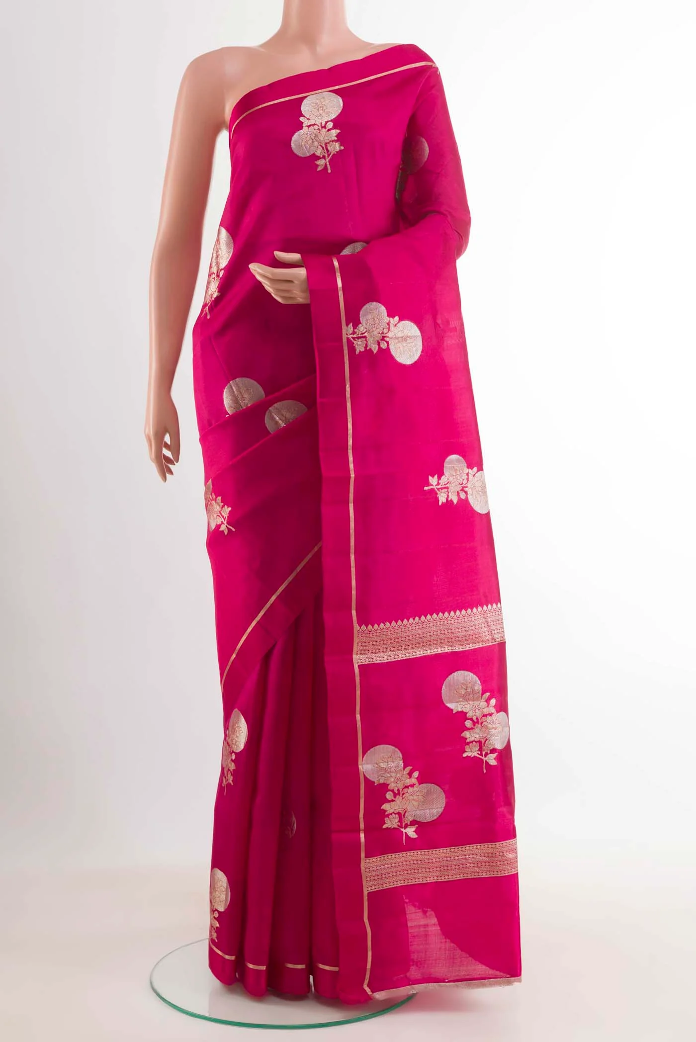 Rani Pink Banarasi Raw Silk Saree
