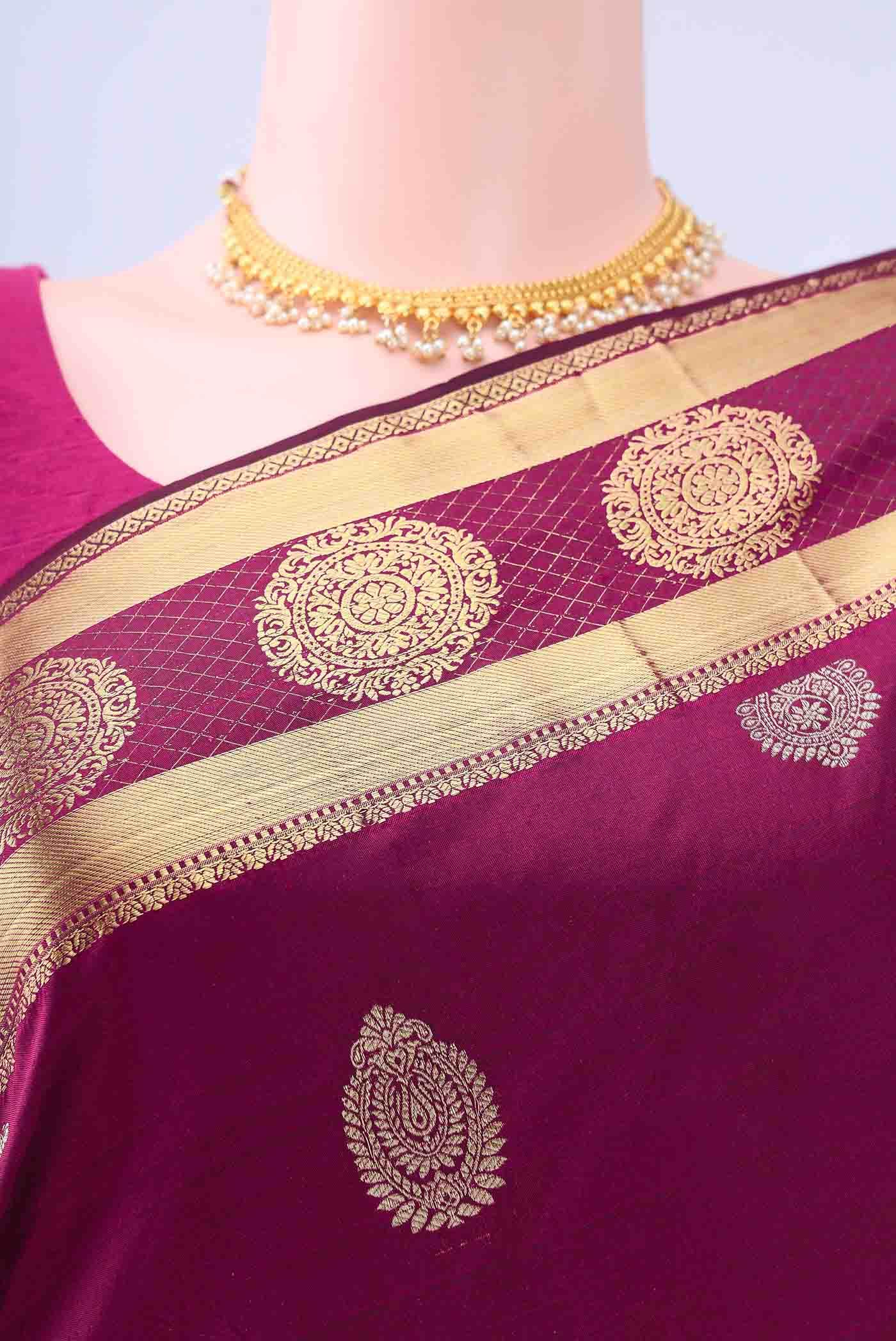 Rani Pink Blended Bangalore Silk - kadyal Saree - Image 3