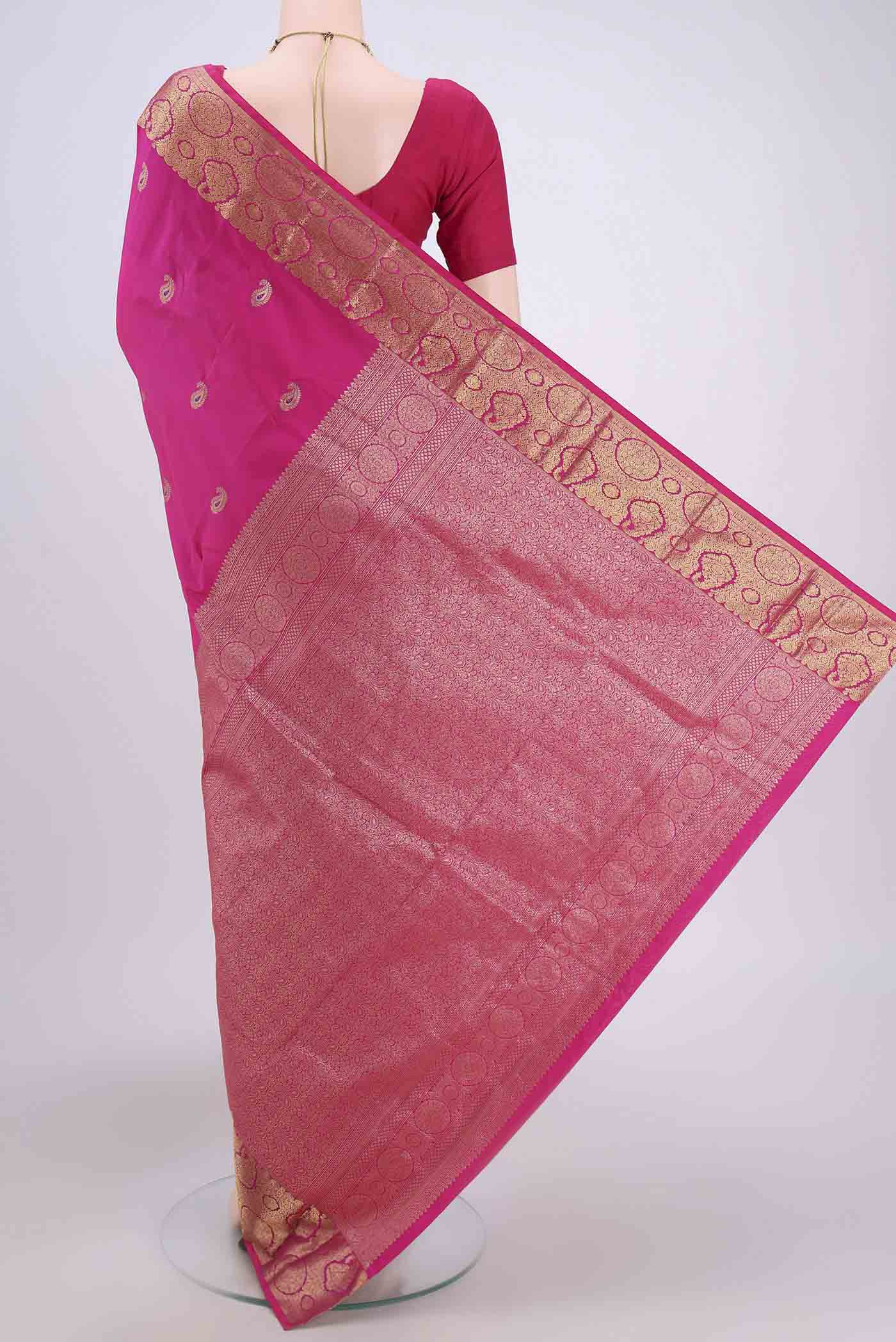Rani Pink Blended Bangalore Silk Saree - Image 3