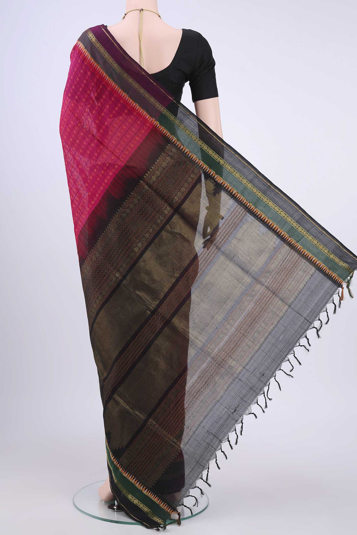 Pink Coimbatore Silk Cotton Saree - Image 3