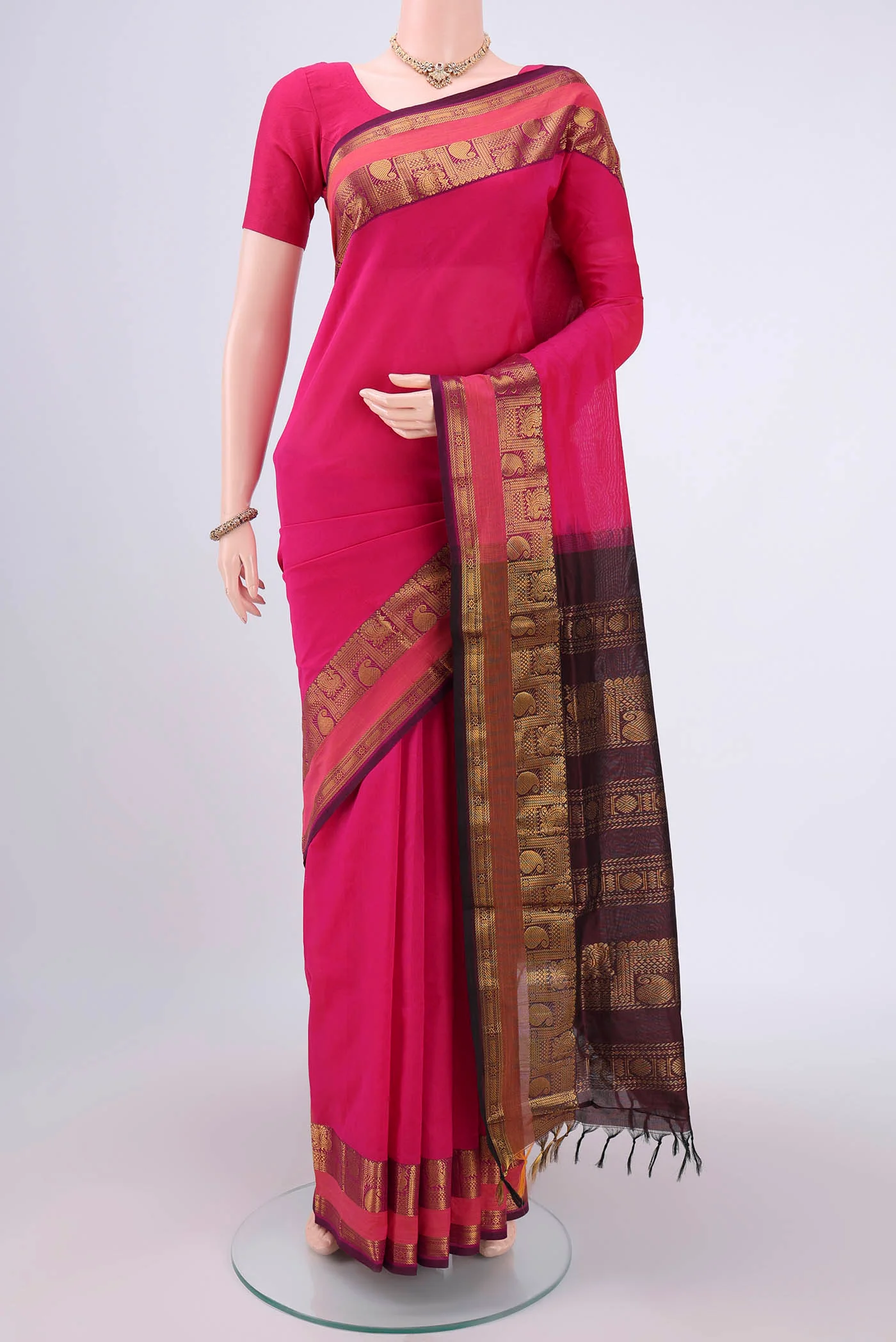 Pink Blended Poly Cotton Saree