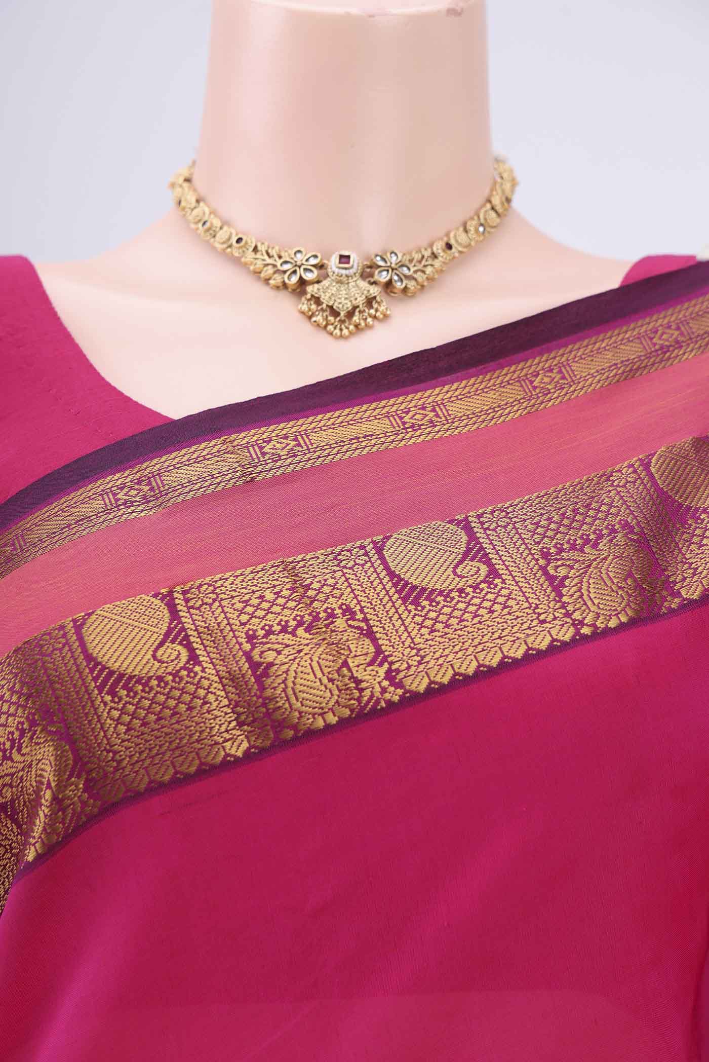 Pink Blended Poly Cotton Saree - Image 2