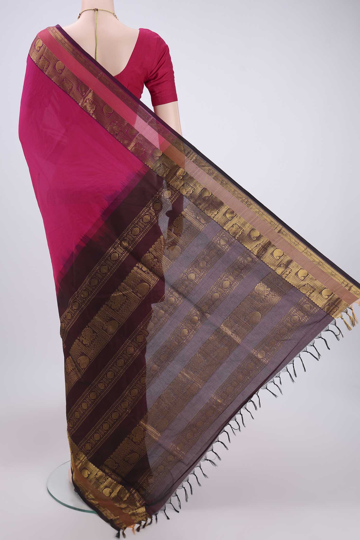 Pink Blended Poly Cotton Saree - Image 3