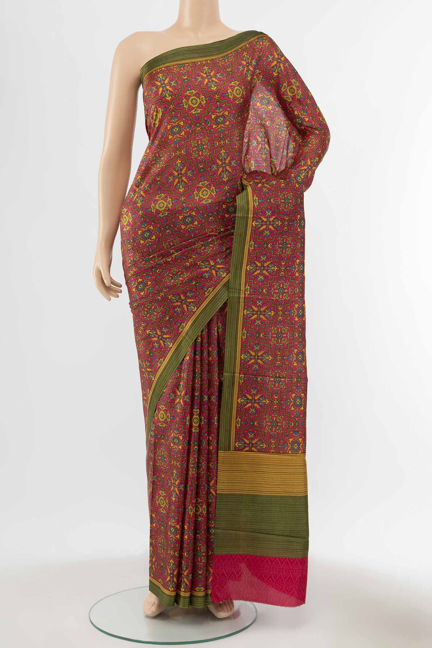 Pink Printed Silk Saree