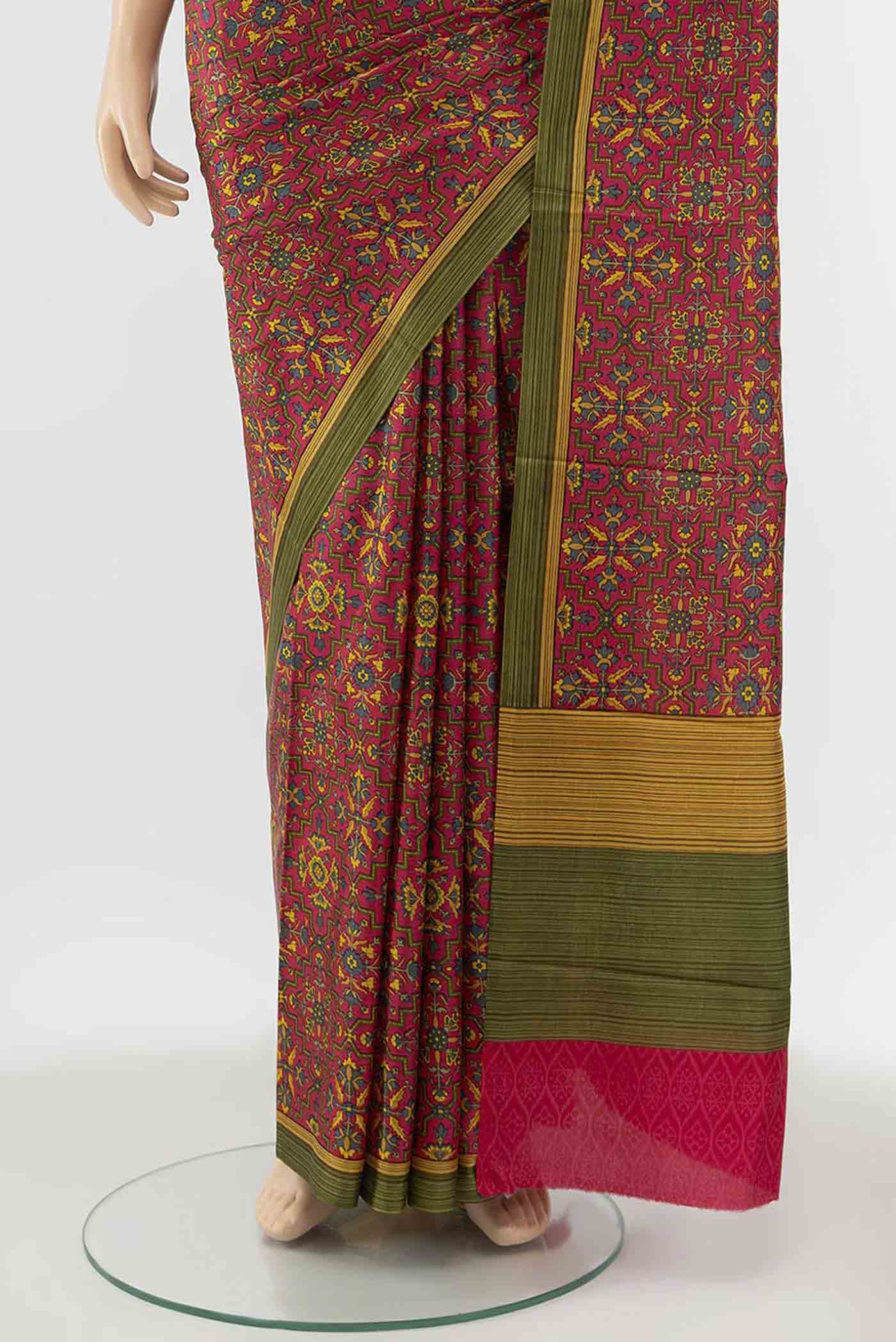 Pink Printed Silk Saree - Image 3