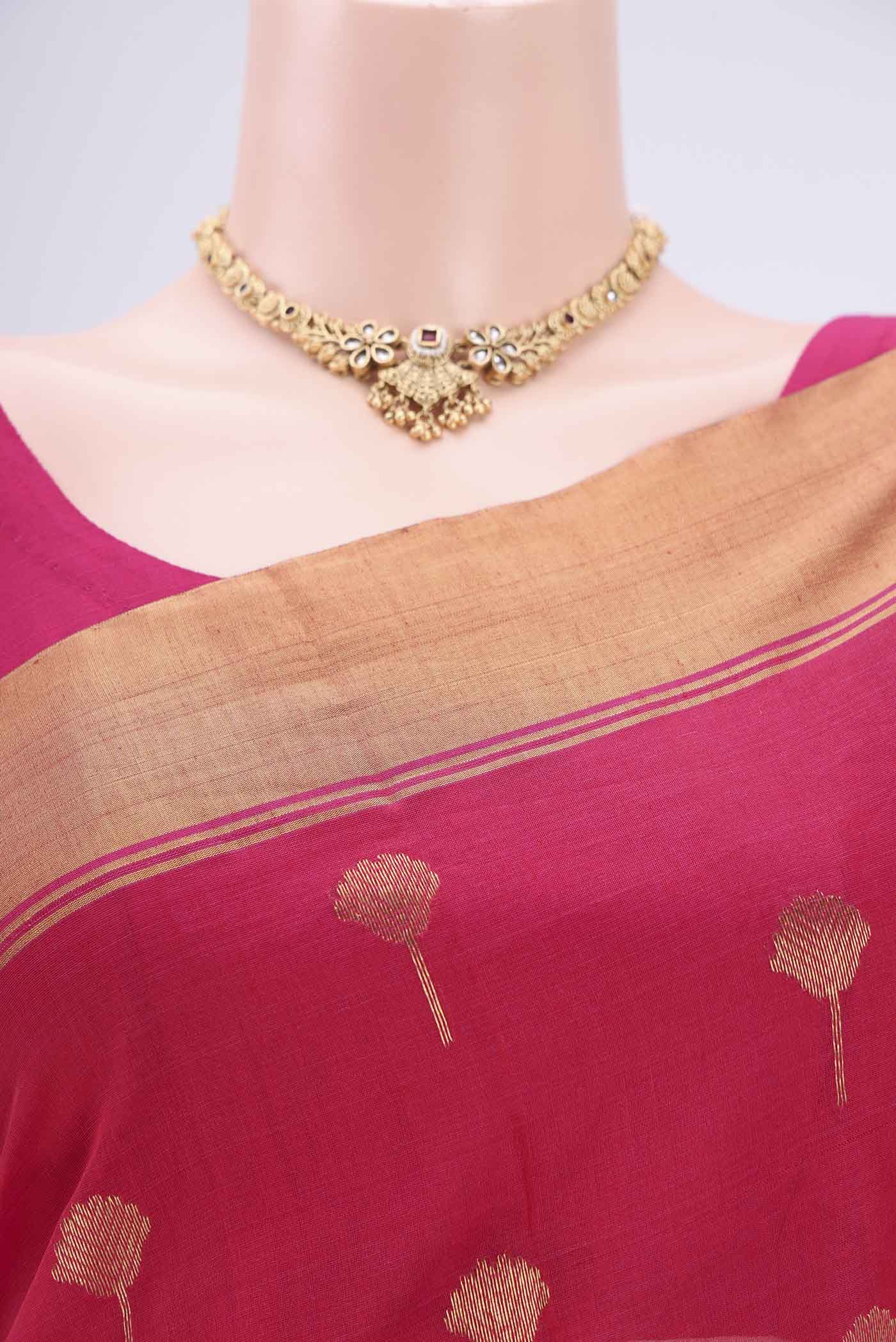 Pink Chanderi Silk Cotton Saree - Image 2