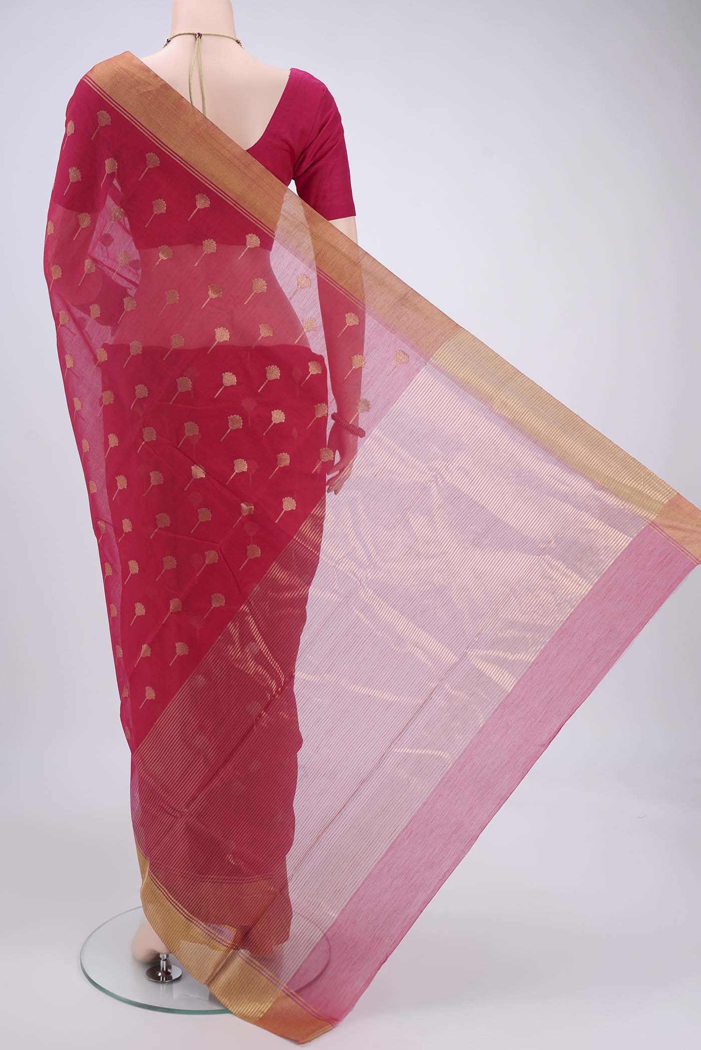 Pink Chanderi Silk Cotton Saree - Image 3