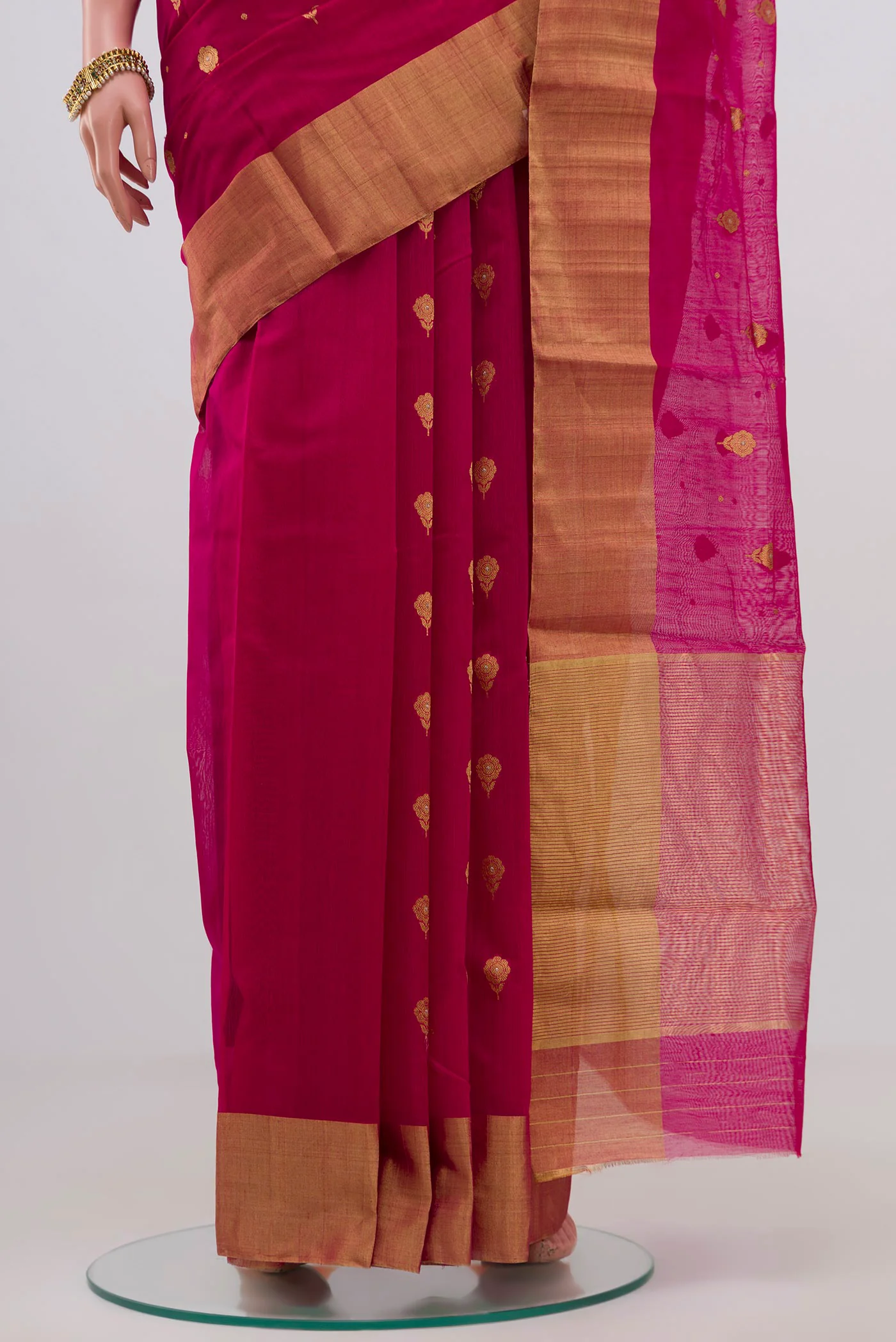 Rani Pink Chanderi Silk Cotton Saree - Image 3
