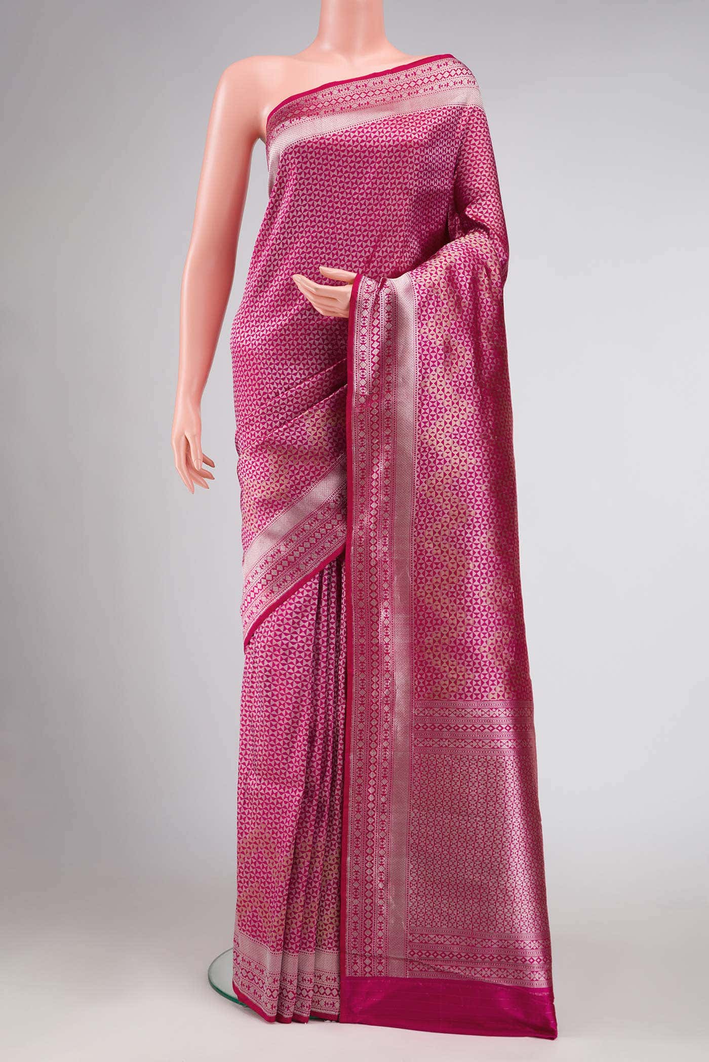 Rani Pink Dual Tone Banarasi Silk Saree - Image 7