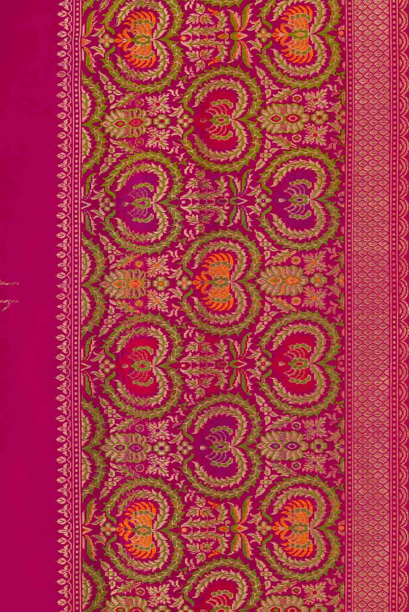 Pure Silk Pure Zari Rani Pink Dual Tone Banarasi Saree - Image 5