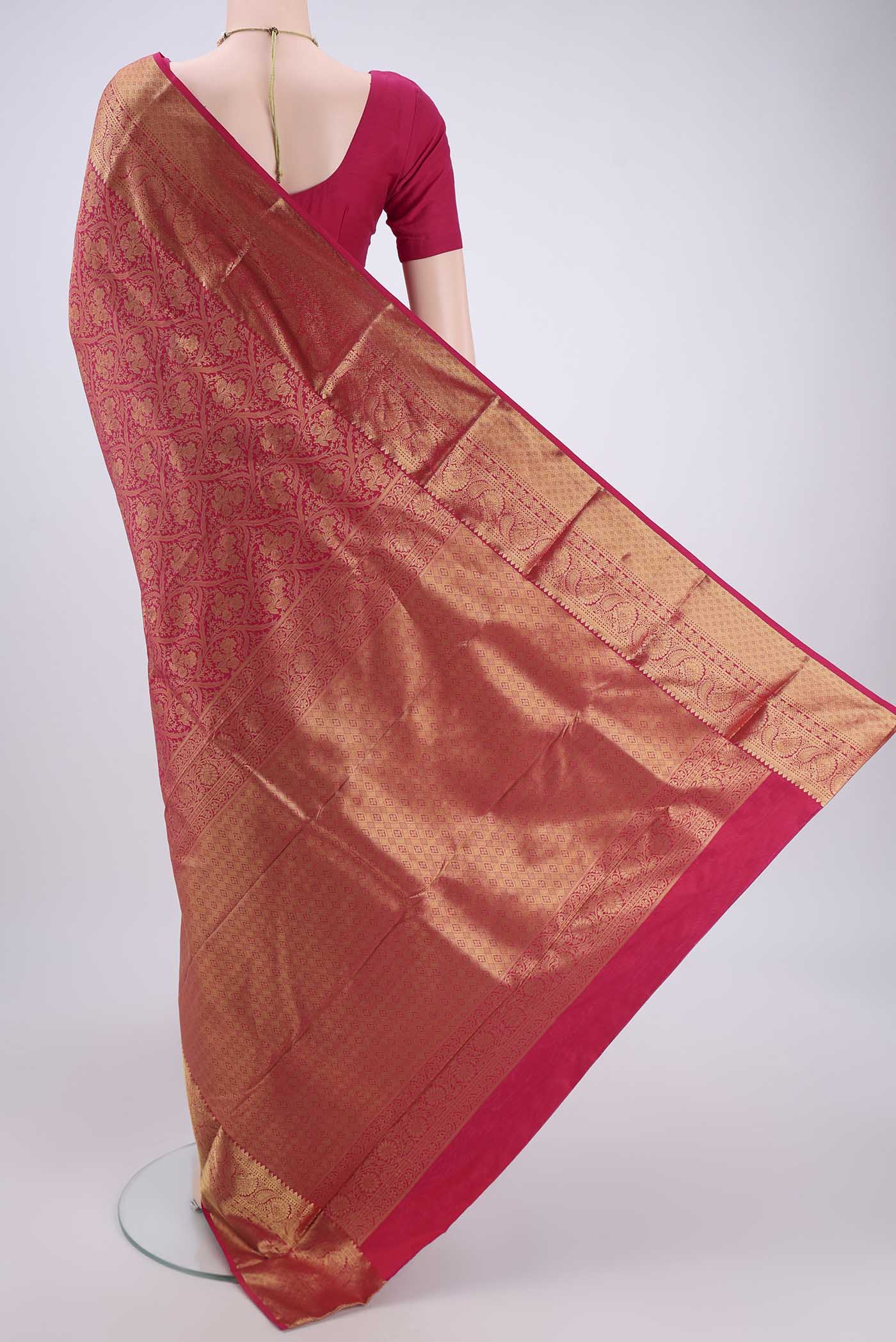 Pink Bangalore Silk Saree - Image 3