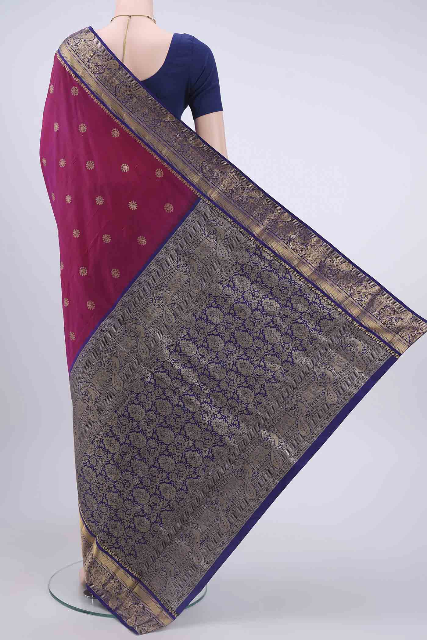 Rani Pink Dual Tone Blended Bangalore Silk Saree - Image 3