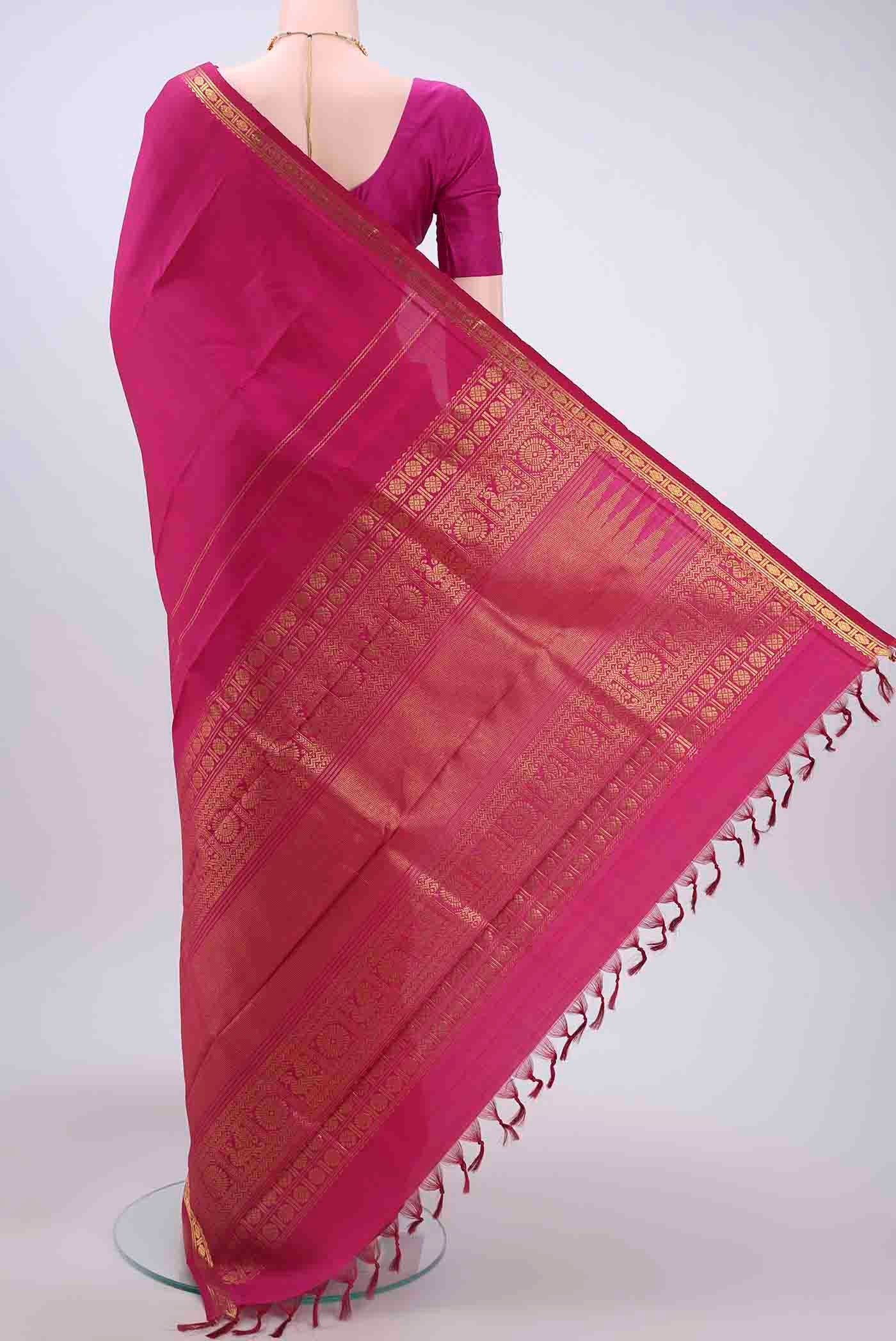 Rani Pink Dual Tone Kanchipuram Saree - Image 3