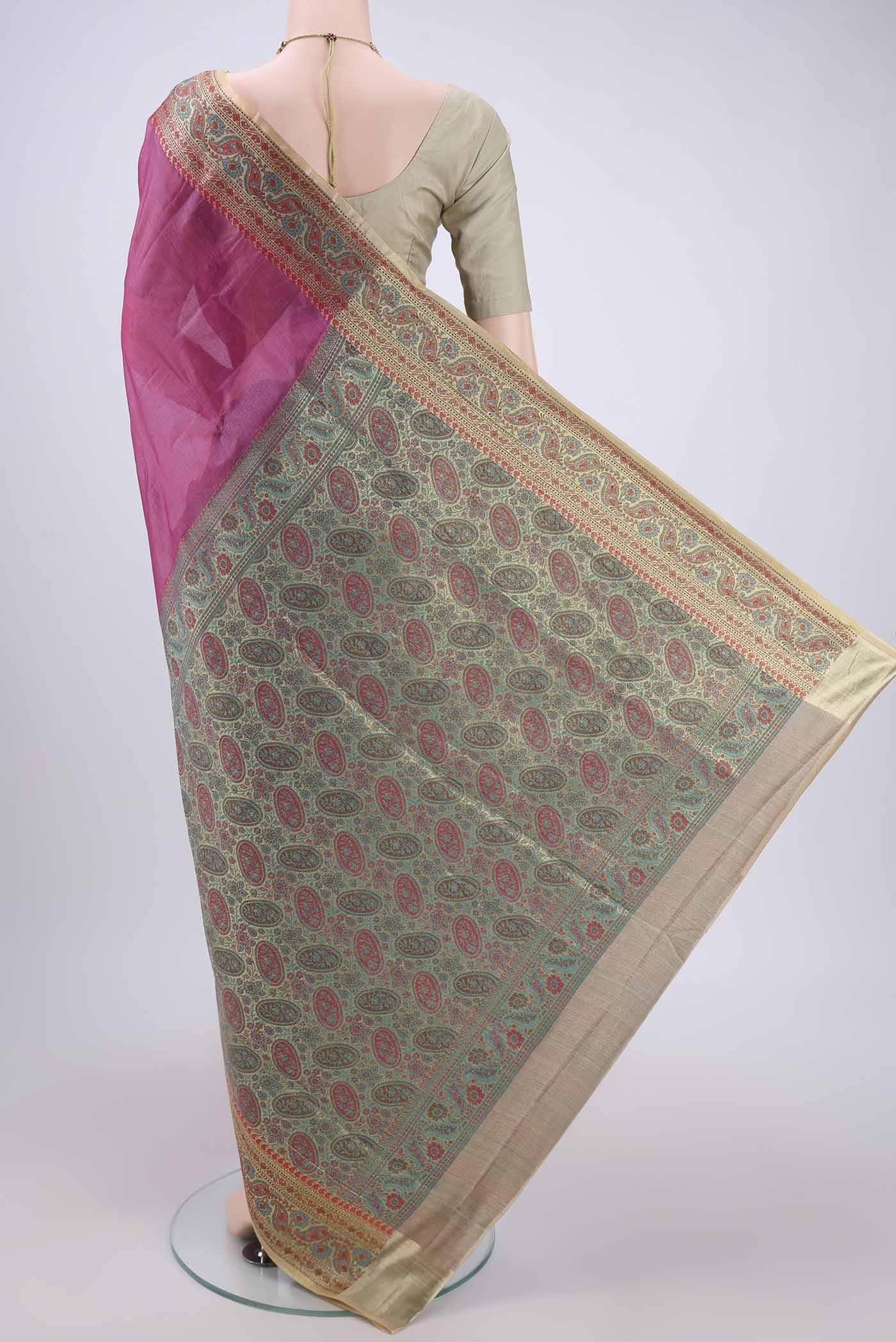 Rani Pink Banarasi Tussar Silk Saree - Image 3