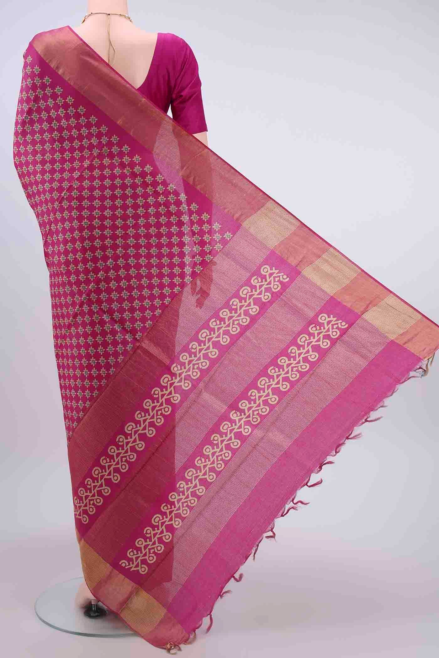 Rani Pink Dual Tone Tussar Silk Saree - Image 3