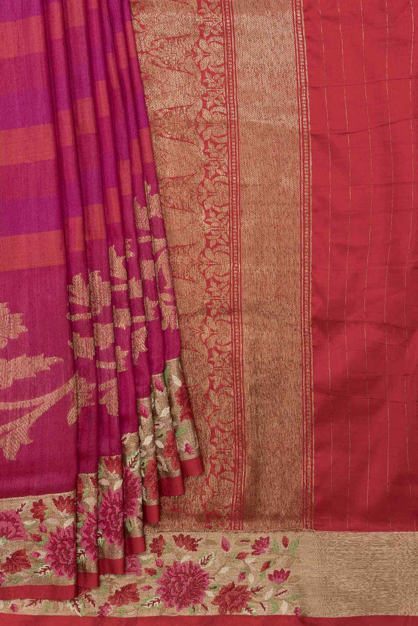Rani Pink Dual Tone Tussar Silk Saree - Image 2