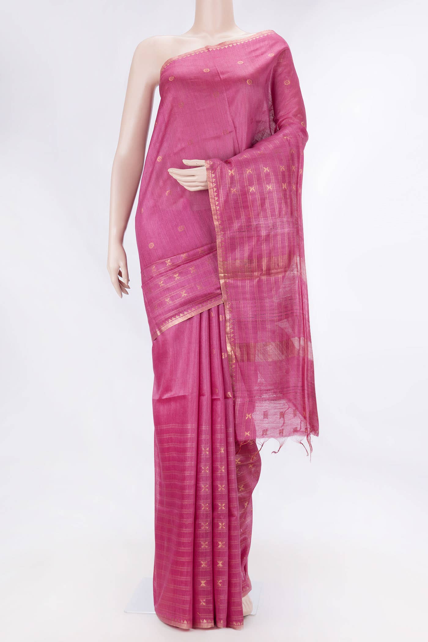 Rani Pink Dual Tone Tussar Silk Saree