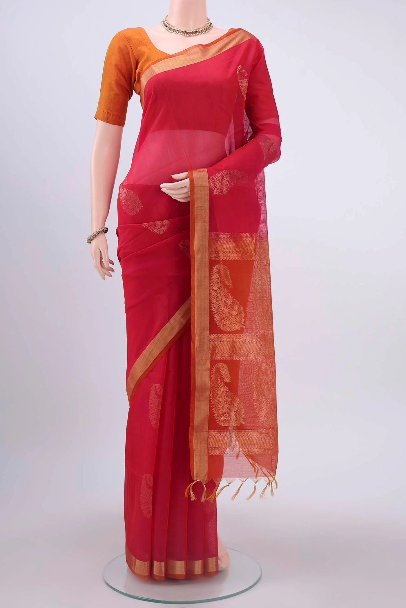 Rani Pink Kora Cotton Saree
