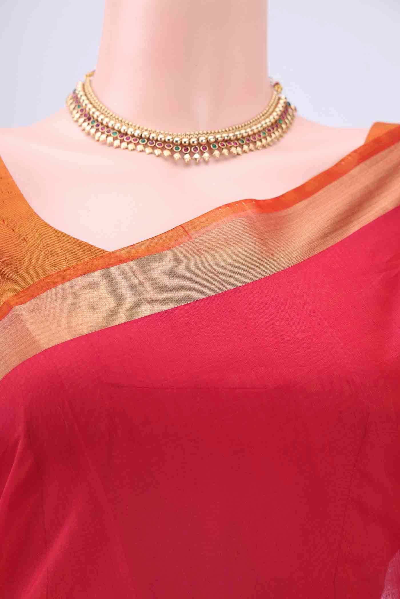 Rani Pink Kora Cotton Saree - Image 2