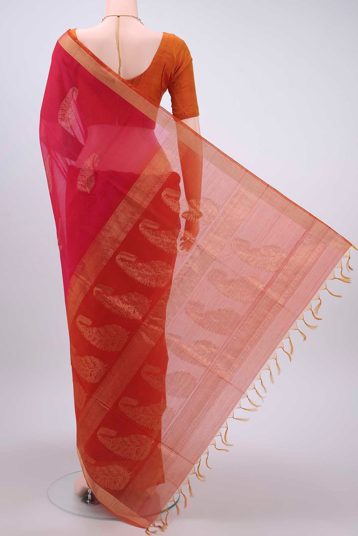 Rani Pink Kora Cotton Saree - Image 3