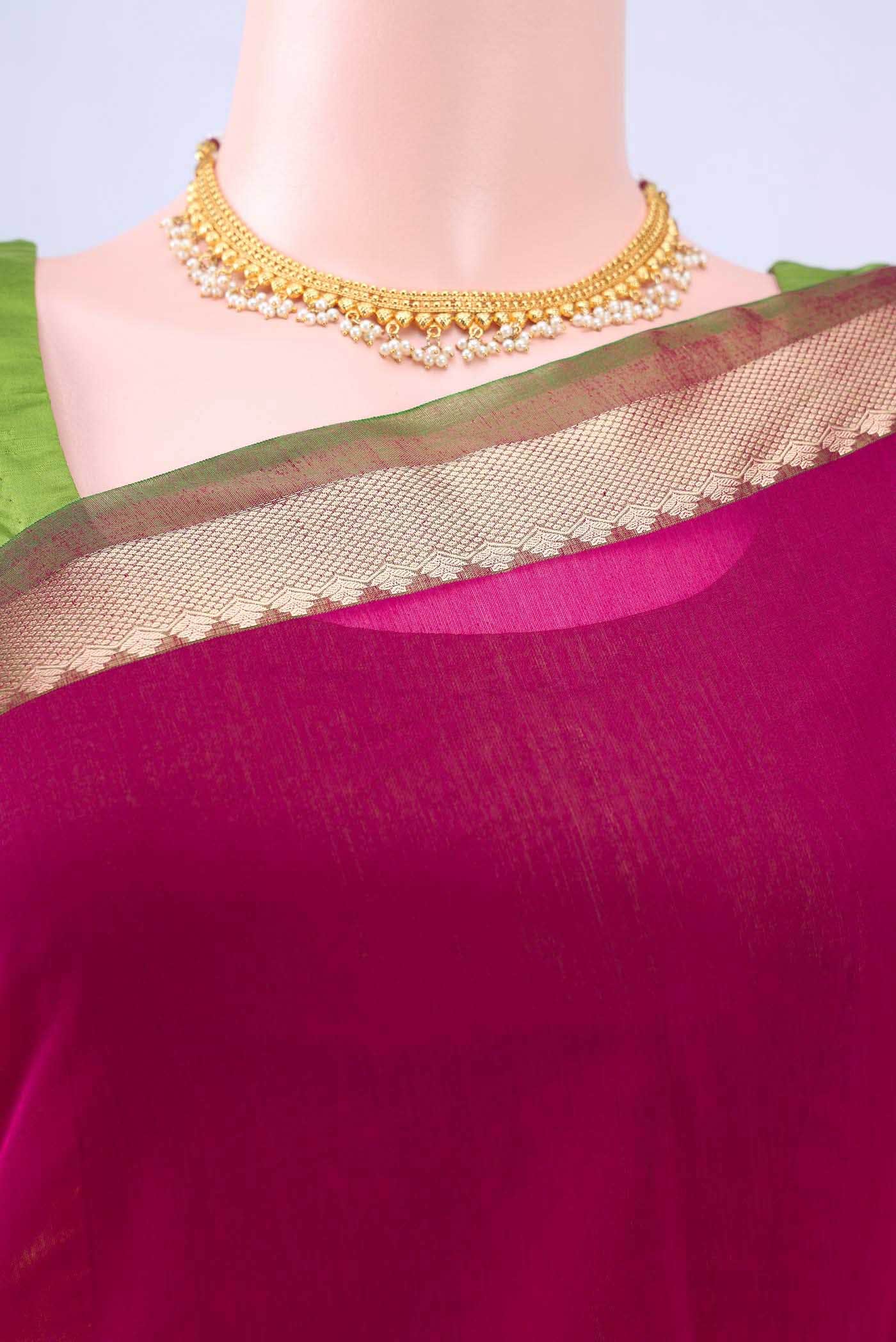 Rani Pink Kora Cotton Saree - Image 3