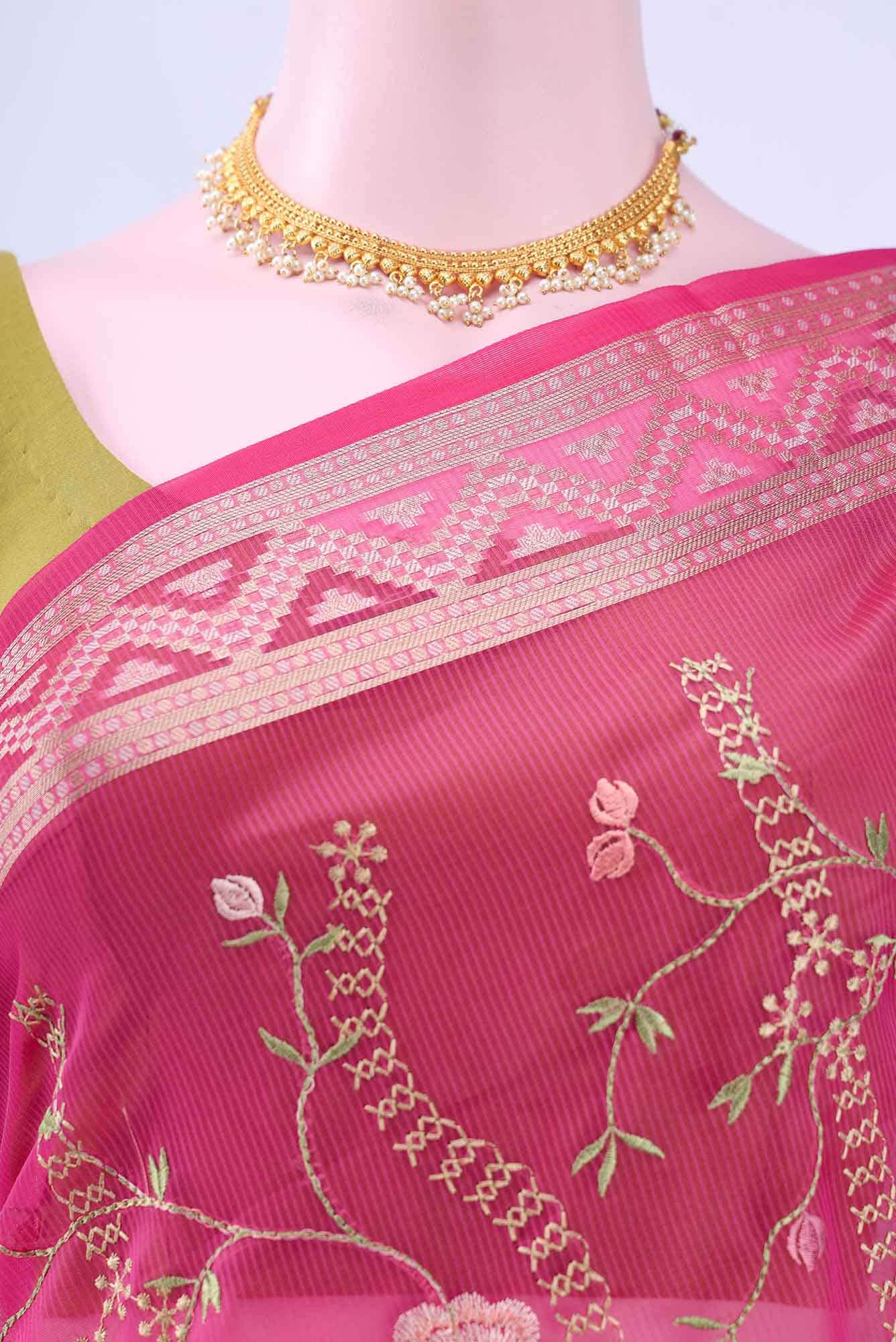 Rani Pink Kota Cotton Saree - Image 3