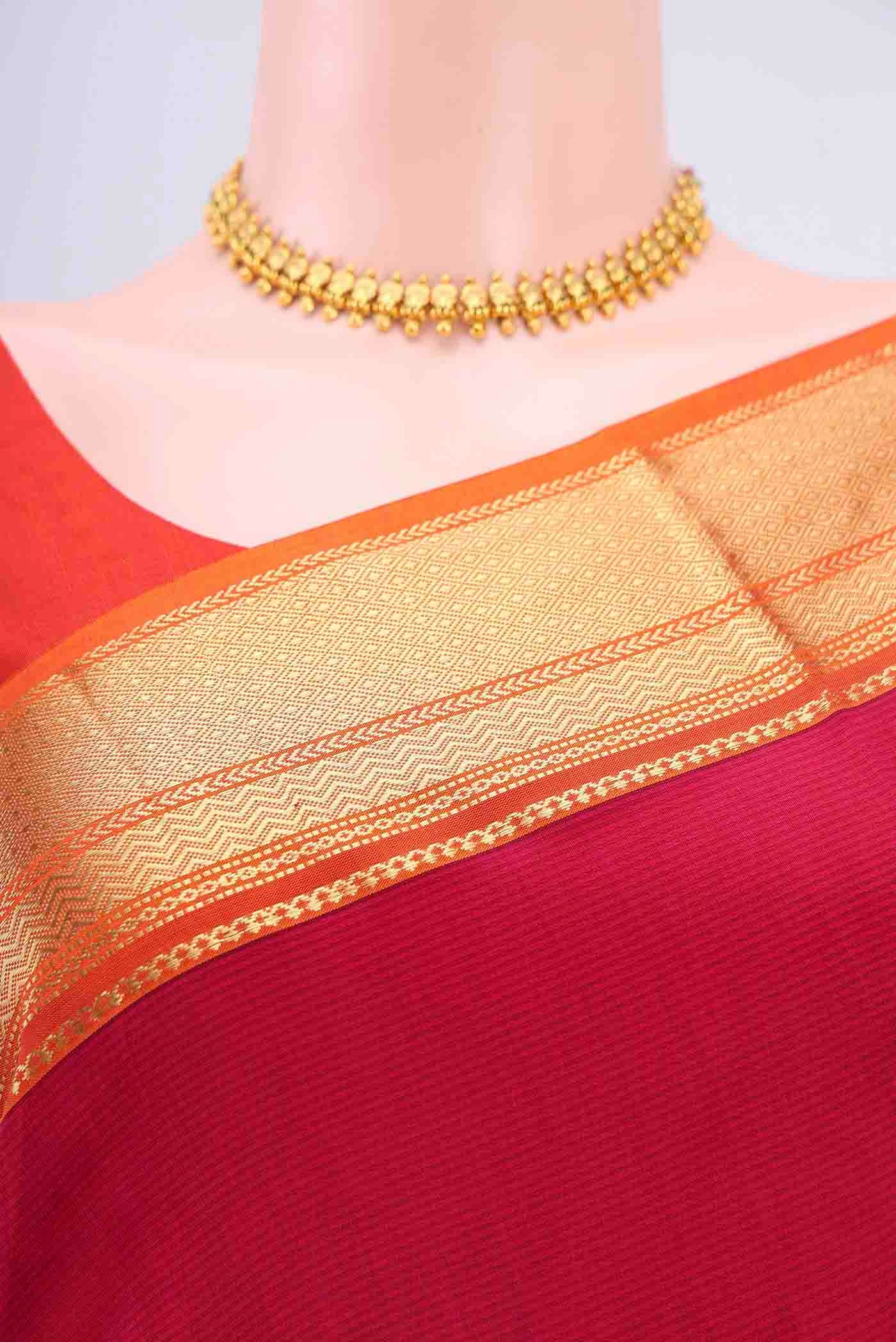 Rani Pink Maheshwari Silk Cotton Saree - Image 2