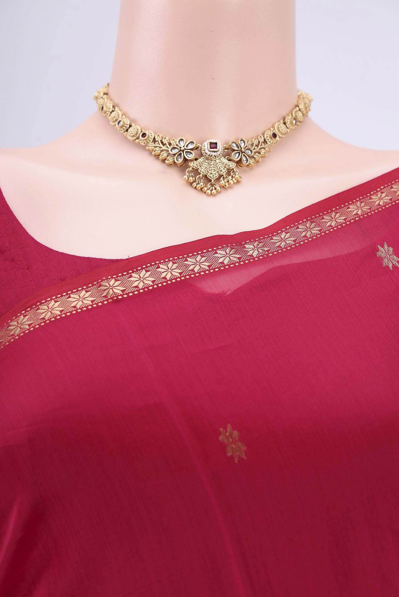 Dark Pink Maheshwari Silk Cotton Saree - Image 2