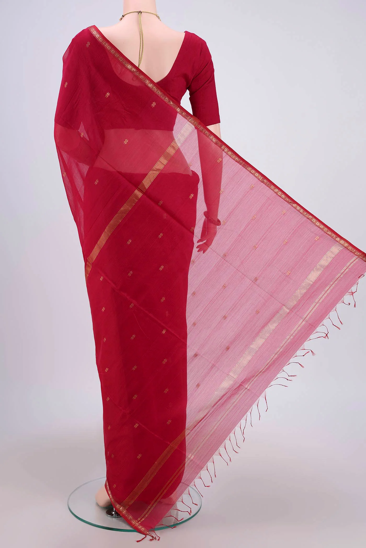 Dark Pink Maheshwari Silk Cotton Saree - Image 3