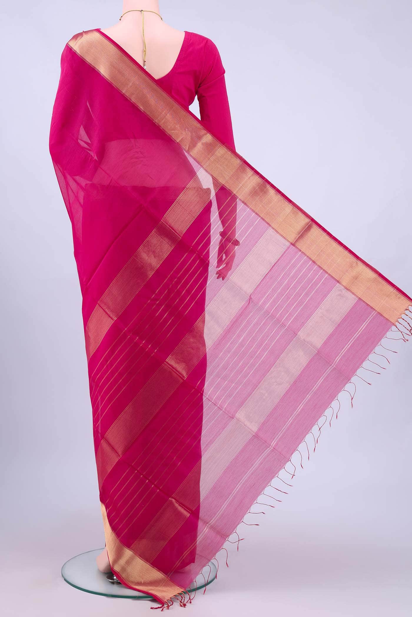 Rani Pink Maheshwari Silk Cotton Saree - Image 2