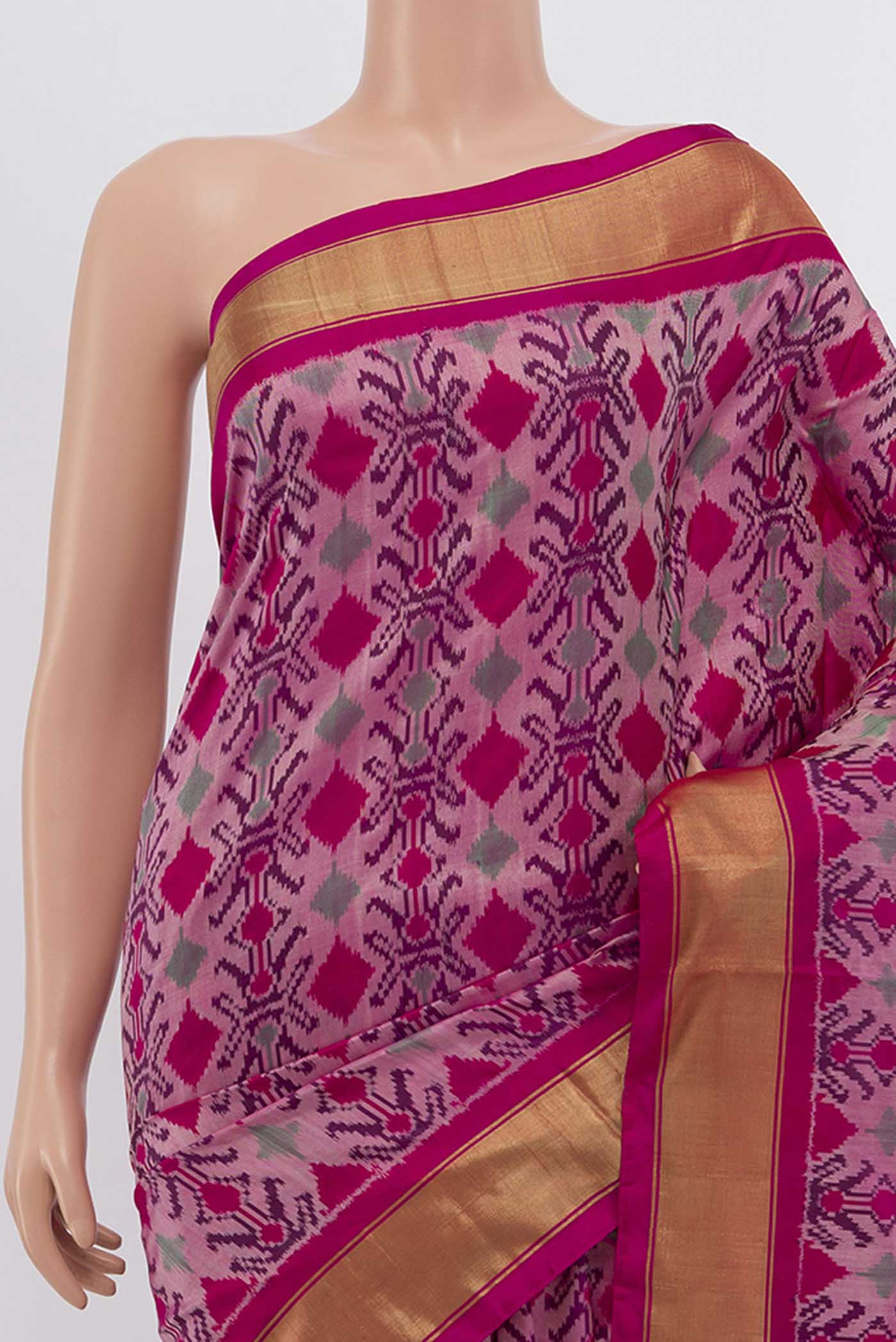 Rani Pink Pochampally Silk Saree - Image 2