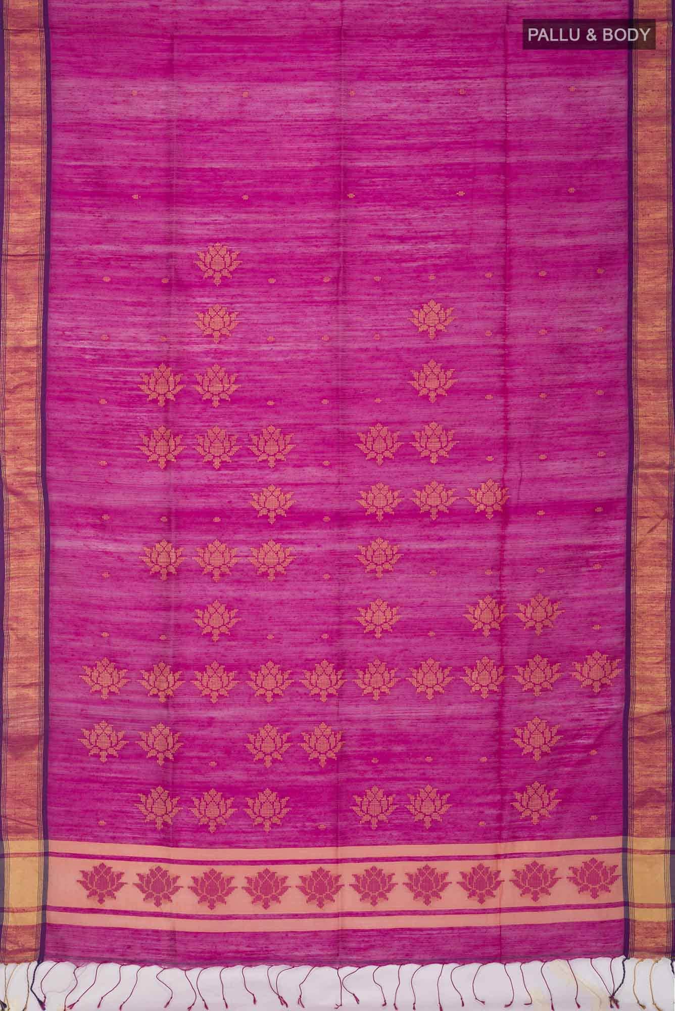 Rani Pink Raw Silk Saree - Image 3