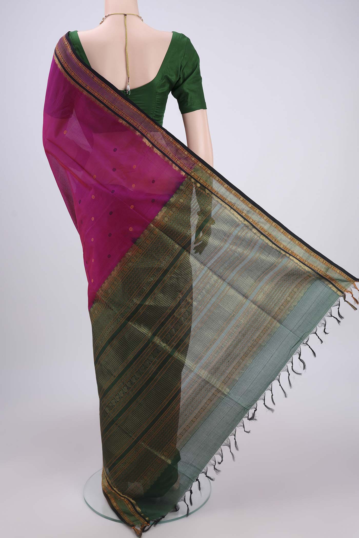 Rani Pink Silk Cotton Saree - Image 3