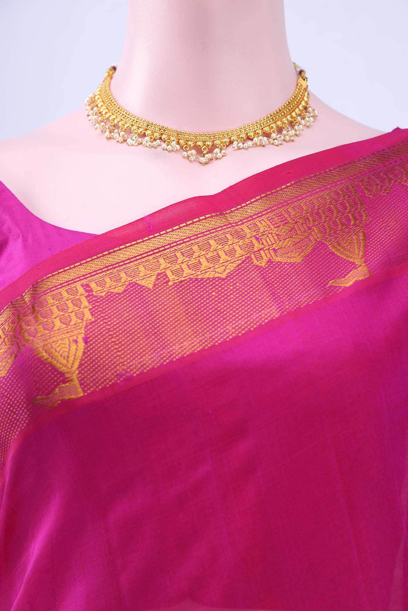 Rani Pink Silk Cotton Saree - Image 2