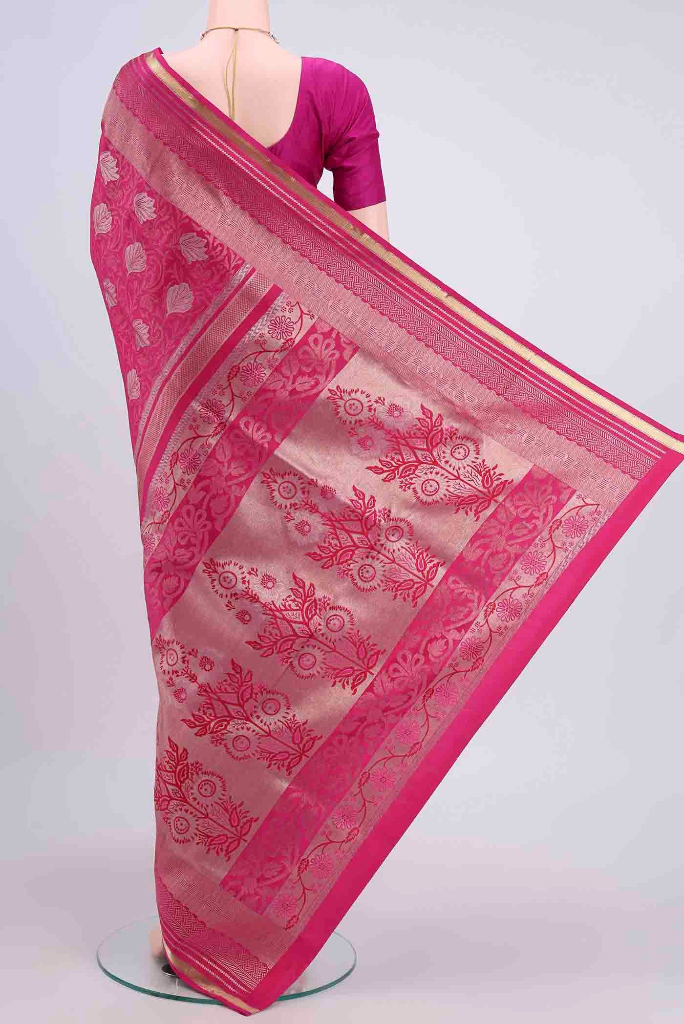 Rani Pink Soft Silk Saree - Image 3