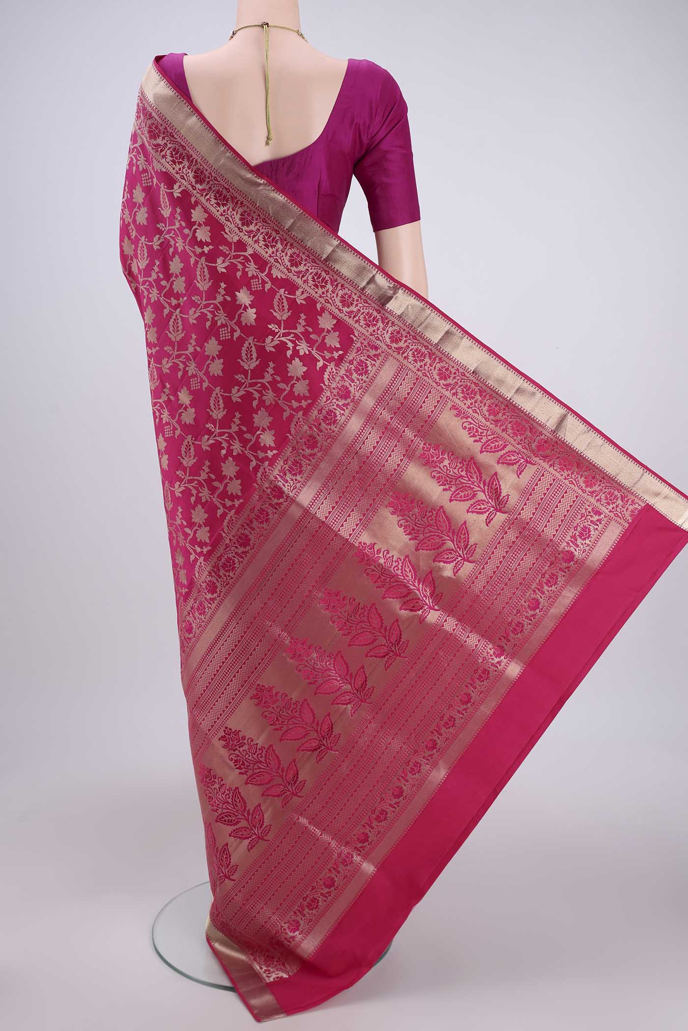 Rani Pink Soft Silk Saree - Image 3