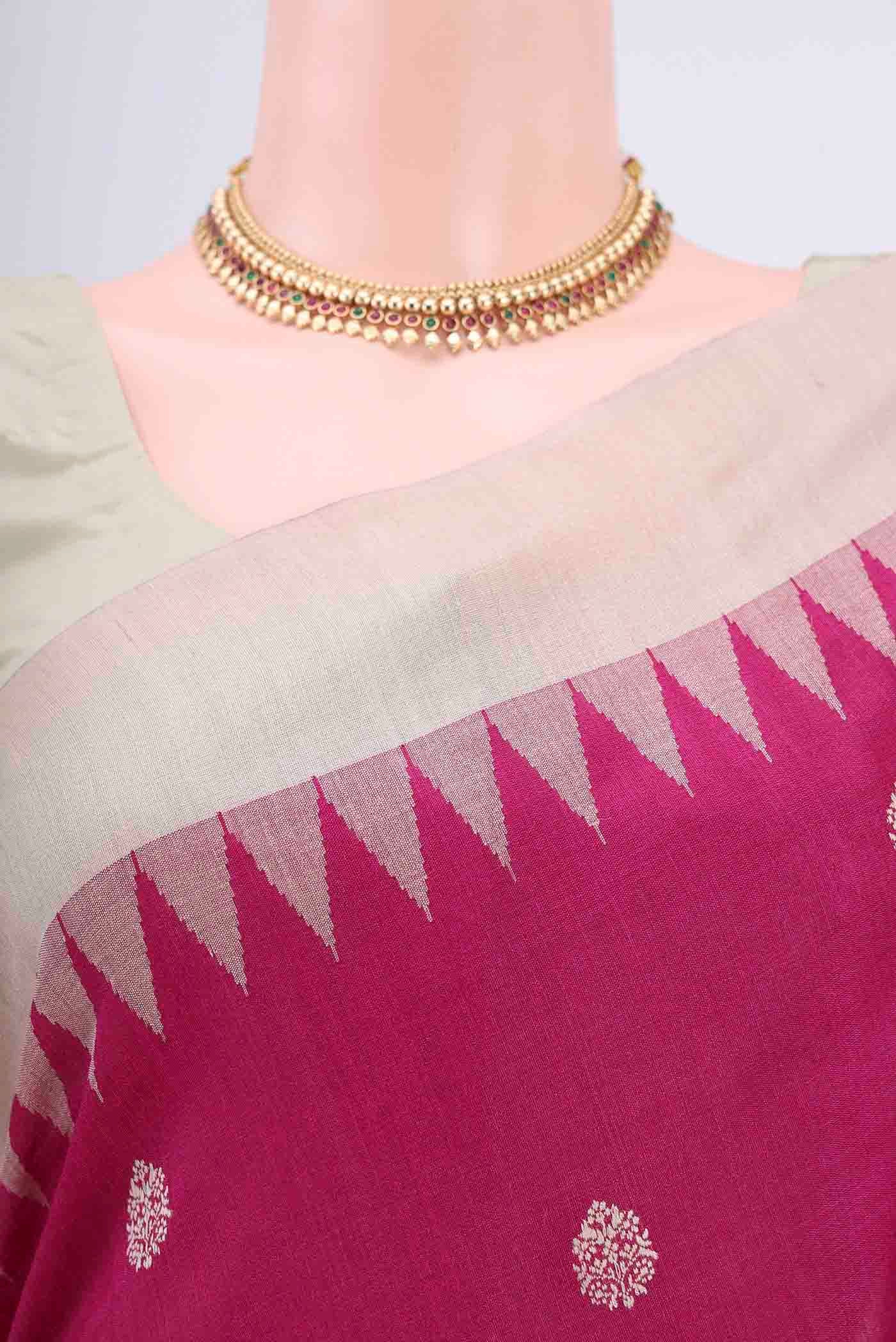 Rani Pink Tussar Silk Saree - Image 2